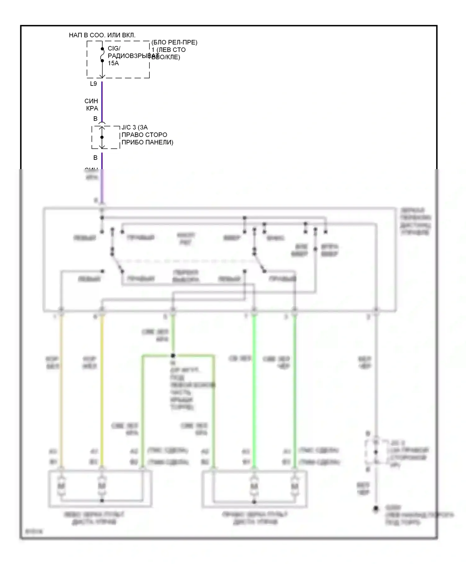 Camry Toyota XV10 (1991-1997): Электросхема силового зеркала 