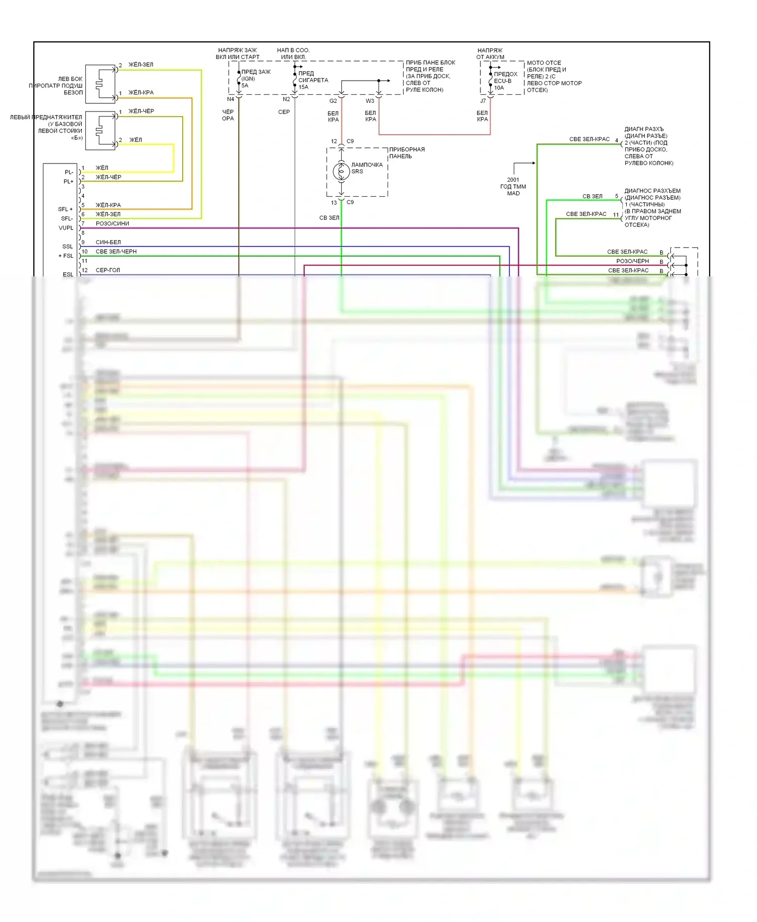 Camry Toyota XV20 (1994-2002): 3.0l, электросхема подушек безопасности 