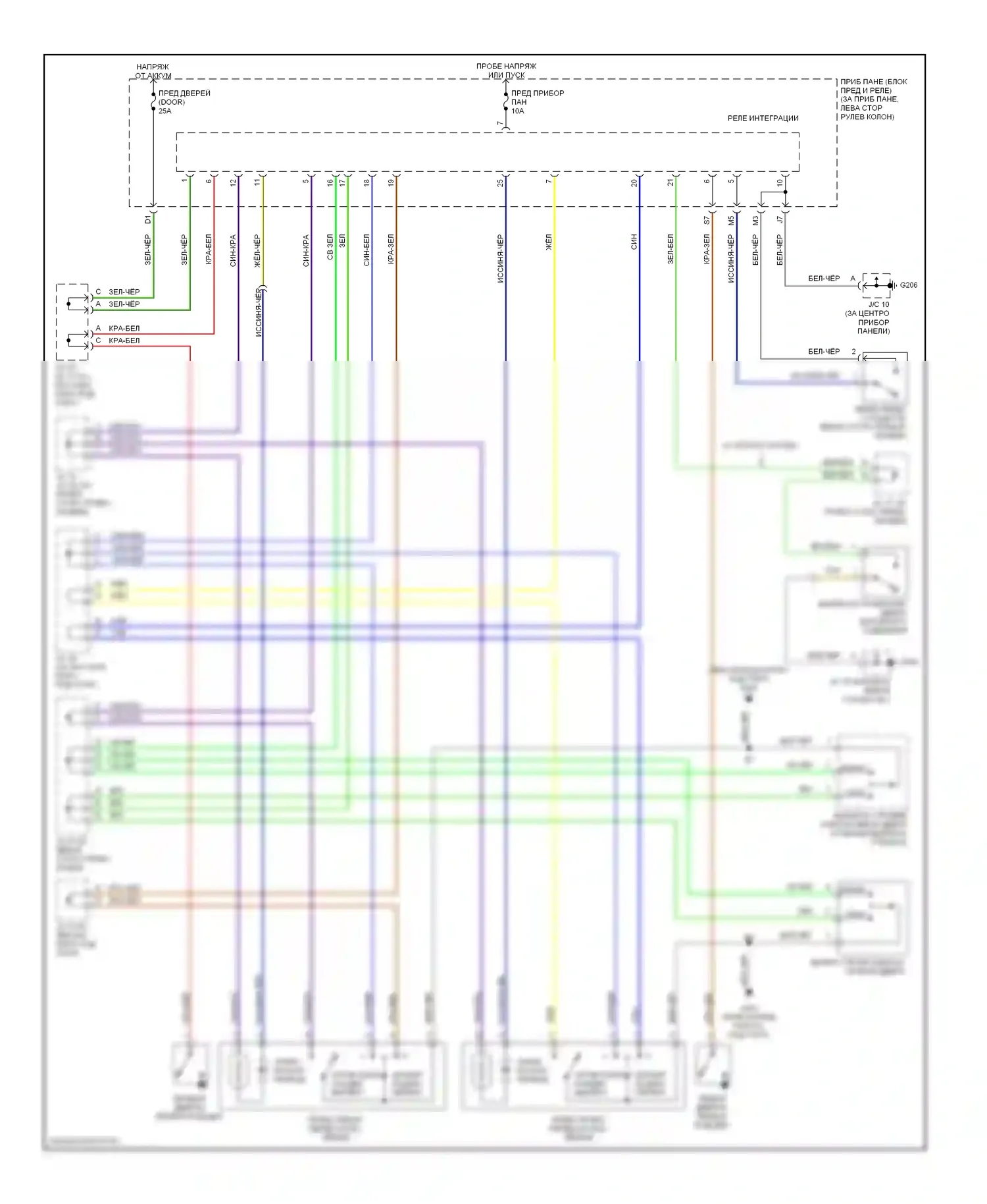 Camry Toyota XV20 (1994-2002): Электросхема замка двери питания, без бесключевого доступа 