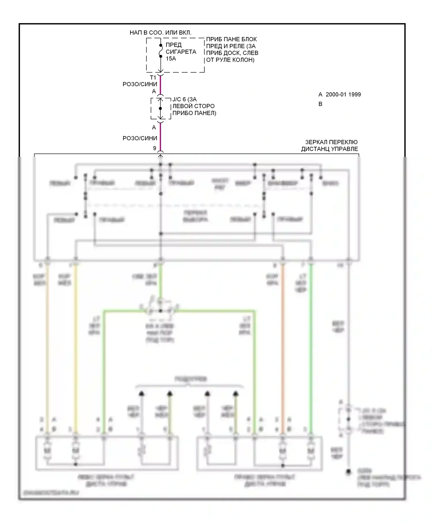 Camry Toyota XV20 (1994-2002): Электросхема силового зеркала 