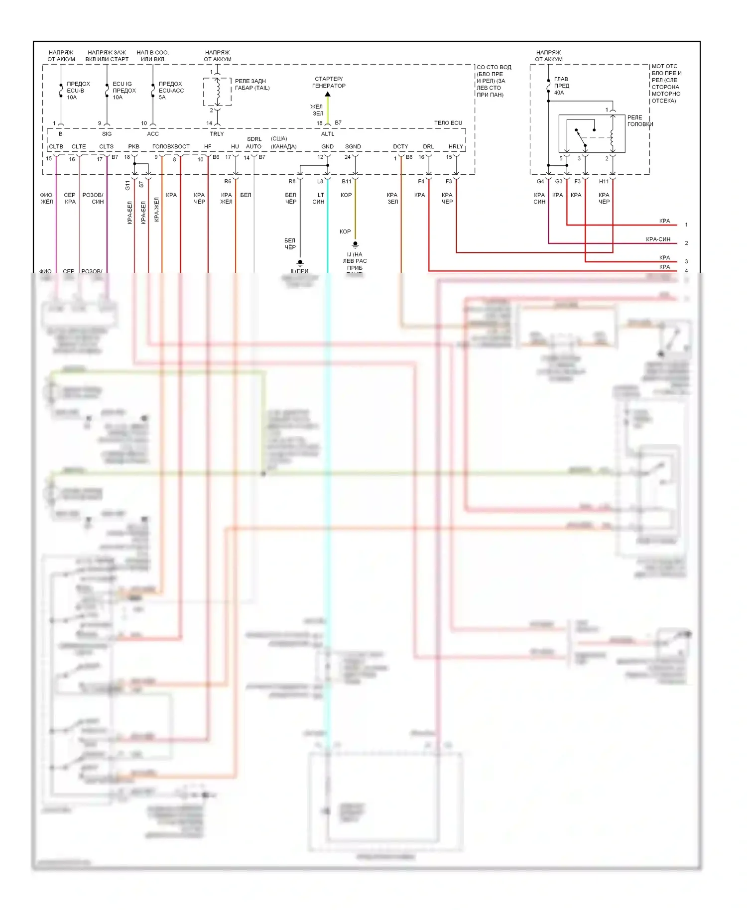 Camry Toyota XV30 (2001-2006): Электросхема фар (1 из 2) 