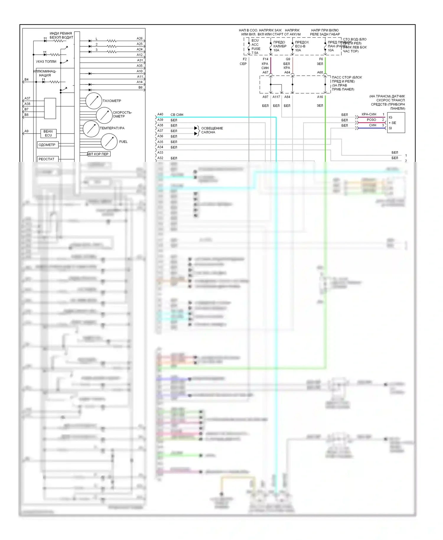 Camry Toyota XV30 (2001-2006): 2.4l, электросхема приборной панели (1 из 2) 