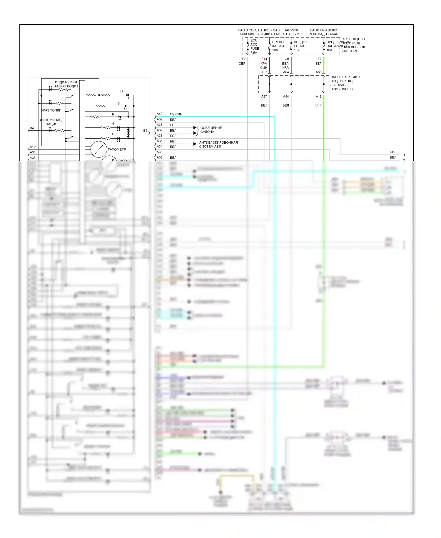 Camry Toyota XV30 (2001-2006): 3.3l, электросхема приборной панели (1 из 2) 