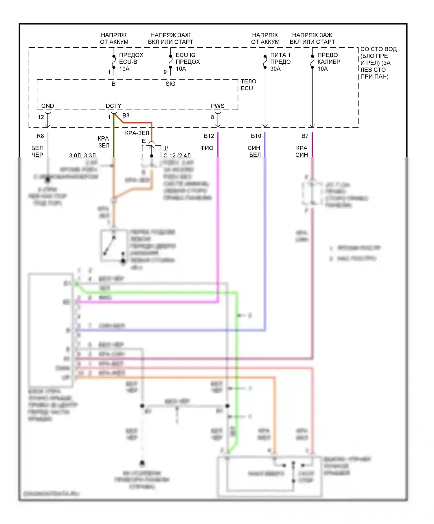 Camry Toyota XV30 (2001-2006): Электросхема складной крыши/люка 