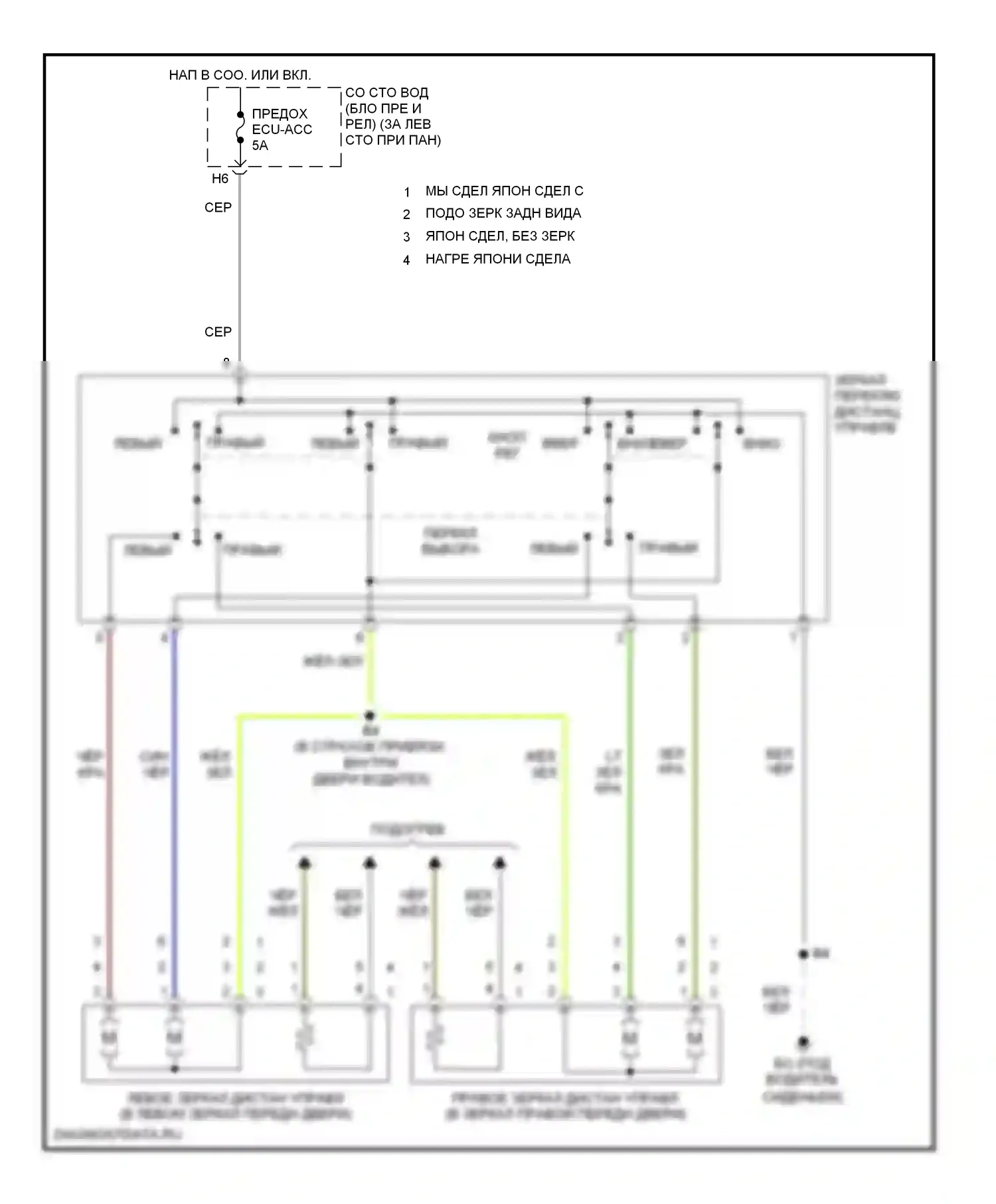 Camry Toyota XV30 (2001-2006): Электросхема силового зеркала 