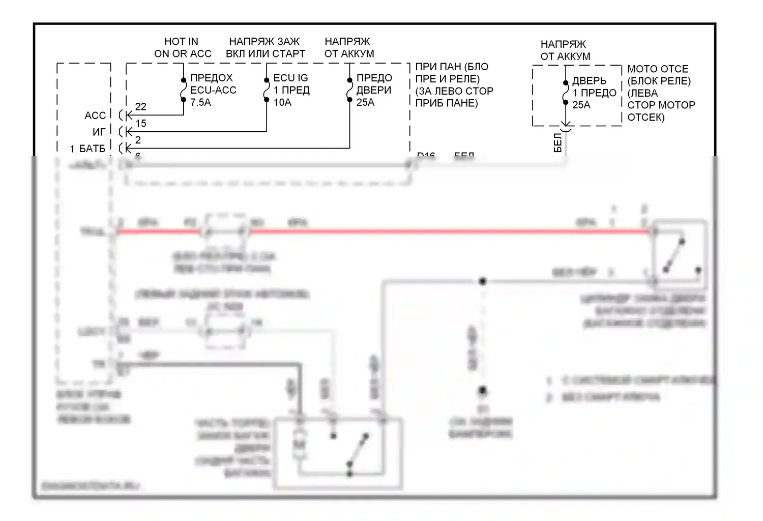 Camry Toyota XV40 рестайлинг (2009-2011): Электросхема выпуска двери багажника, кроме гибридной 