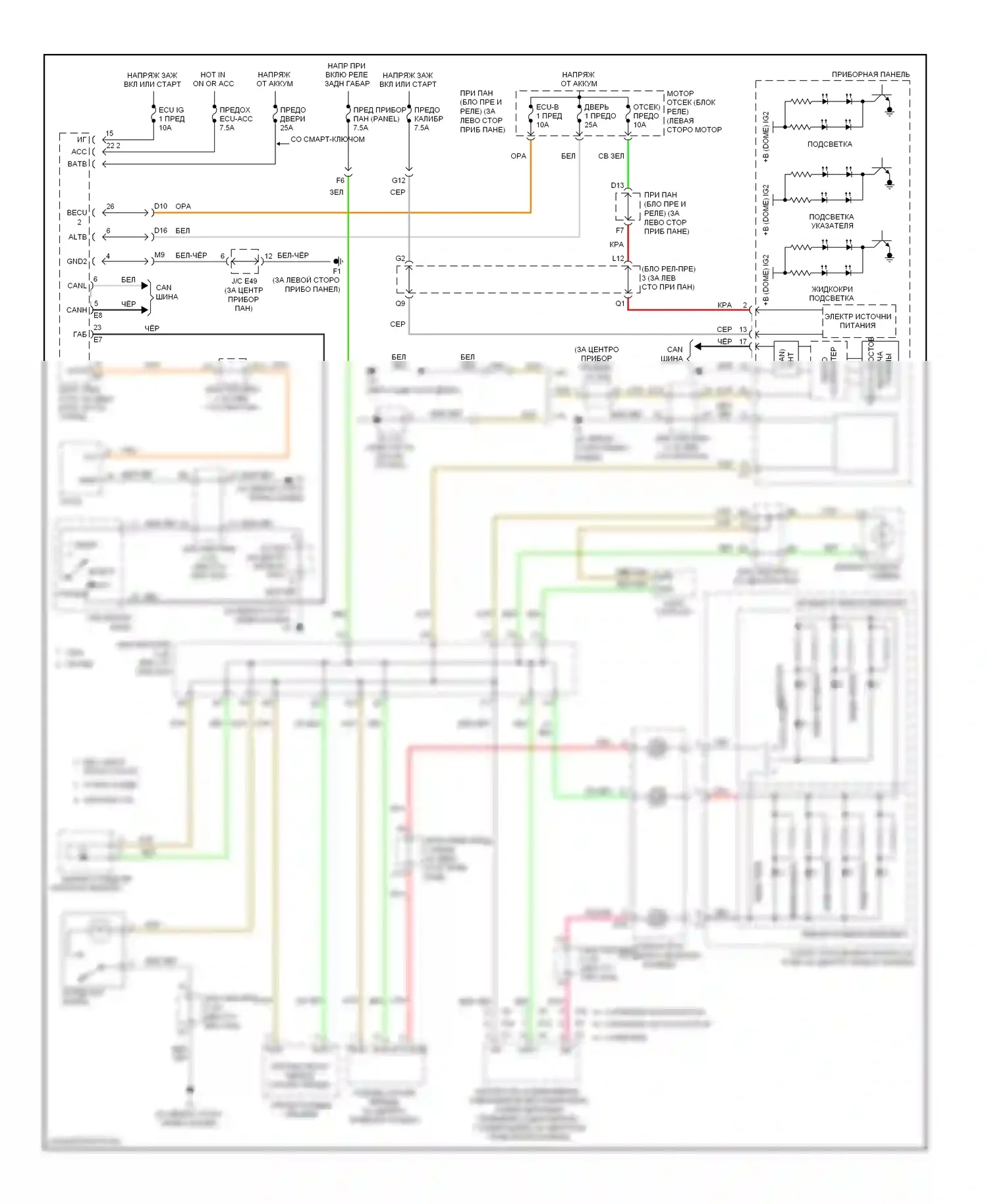 Camry Toyota XV40 рестайлинг (2009-2011): Электросхема подсветки приборной панели, кроме гибридной 