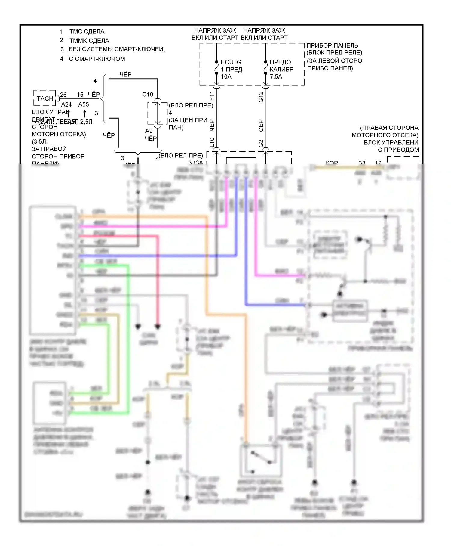 Camry Toyota XV40 рестайлинг (2009-2011): Электросхема контроля давления в шинах, кроме гибридной 
