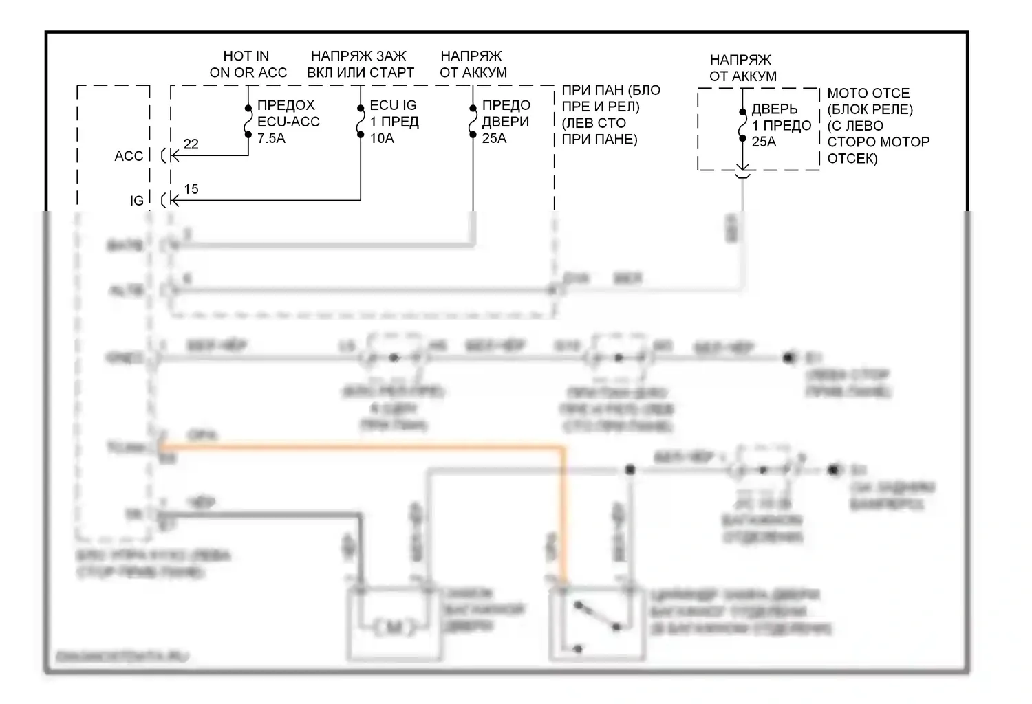 Camry Toyota XV40 (2006-2009): Электросхема выпуска двери багажника, гибрид 