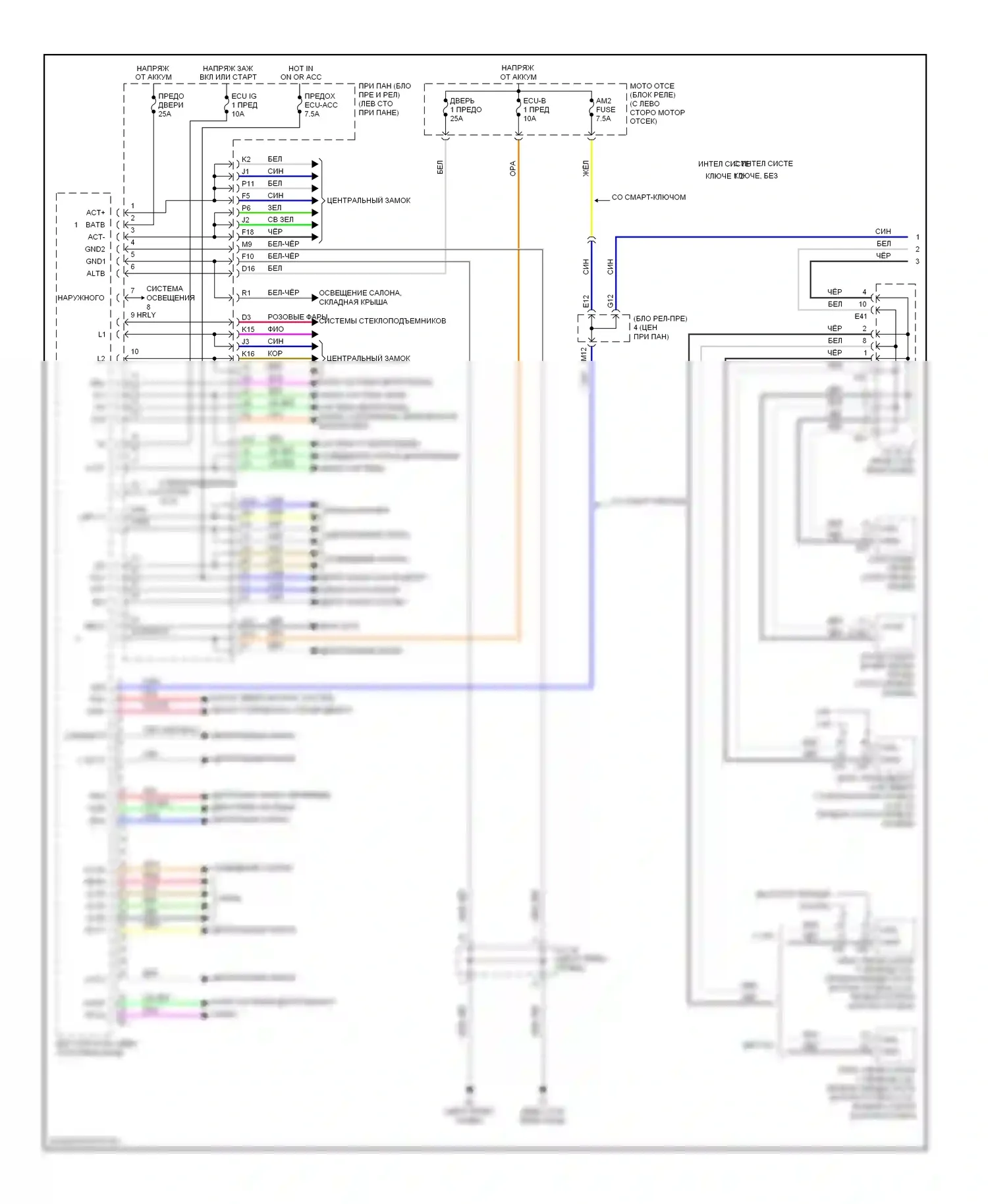 Camry Toyota XV40 (2006-2009): Электросхема блоков управления кузовом, за исключением гибридного (1 из 2) 
