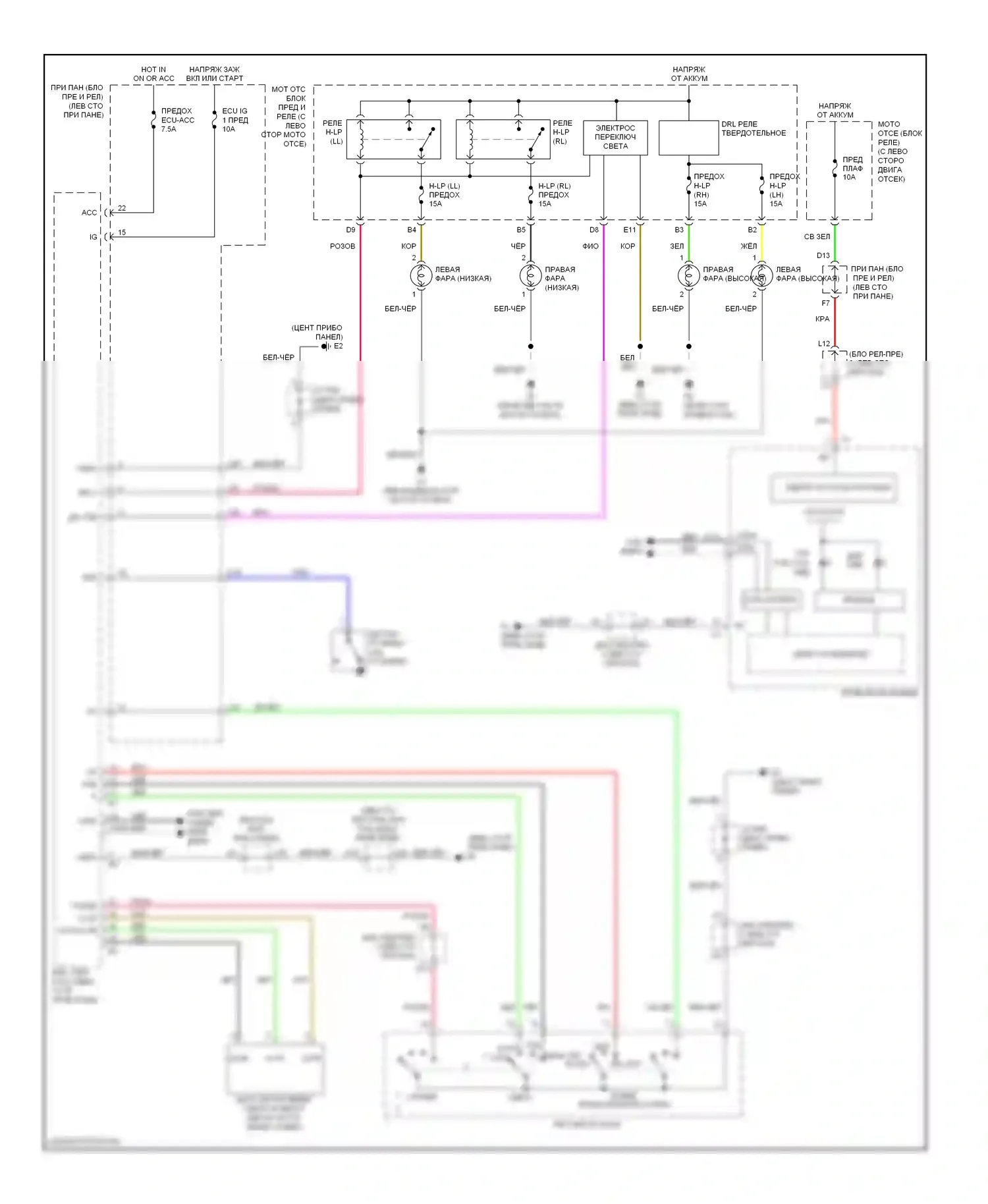 Camry Toyota XV40 (2006-2009): Электросхема фар, гибрид 