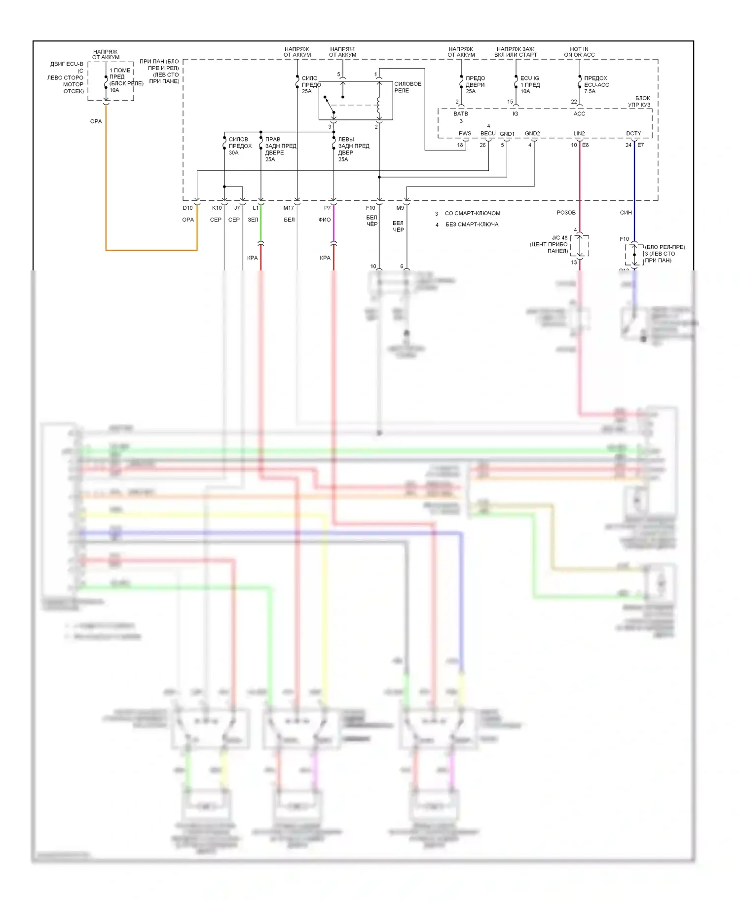 Camry Toyota XV40 (2006-2009): Электросхема стеклоподъемников, кроме гибридного 