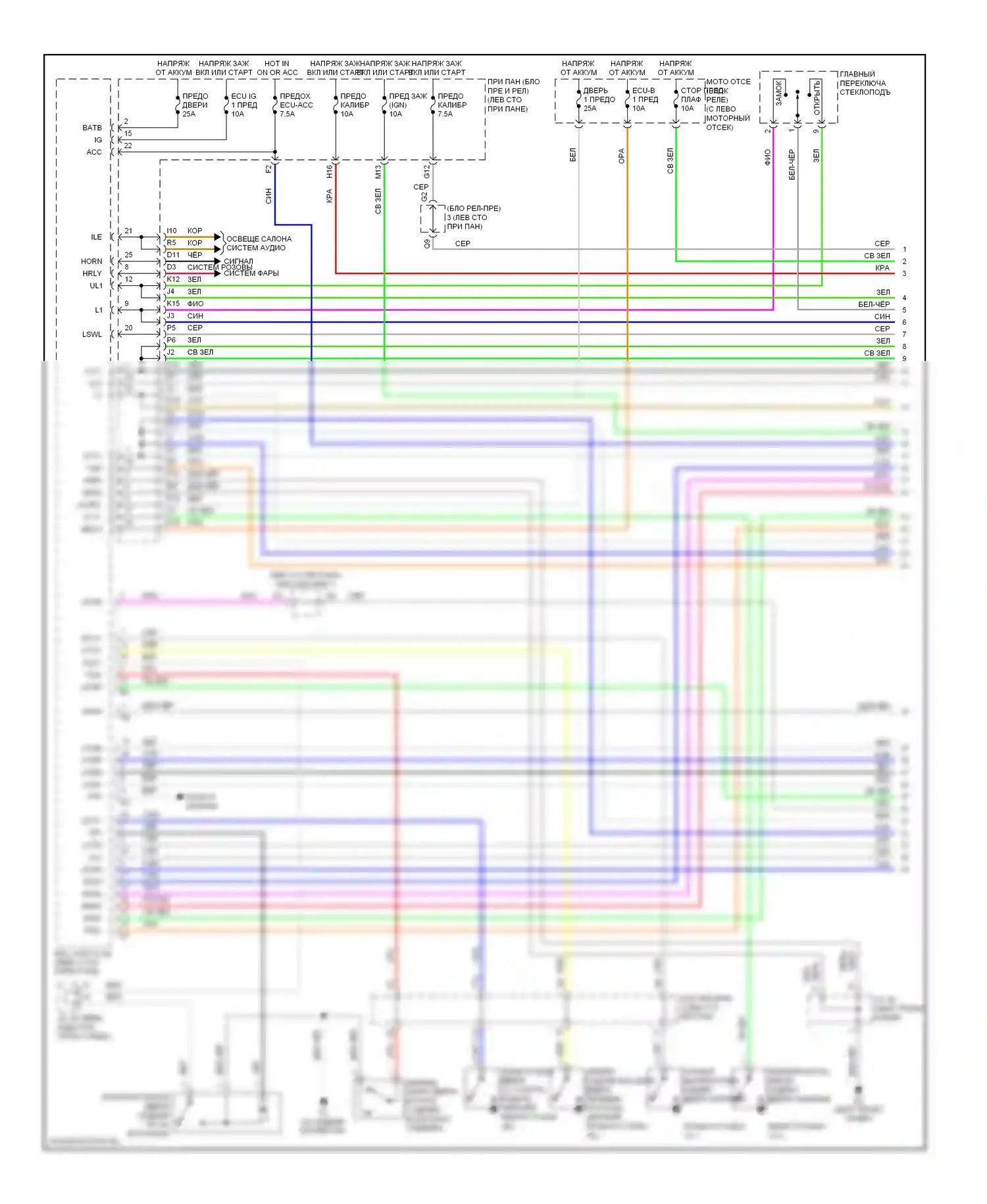 Camry Toyota XV40 (2006-2009): Электросхема центрального замка, за исключением гибридной системы с интеллектуальным ключом (1 из 4) 