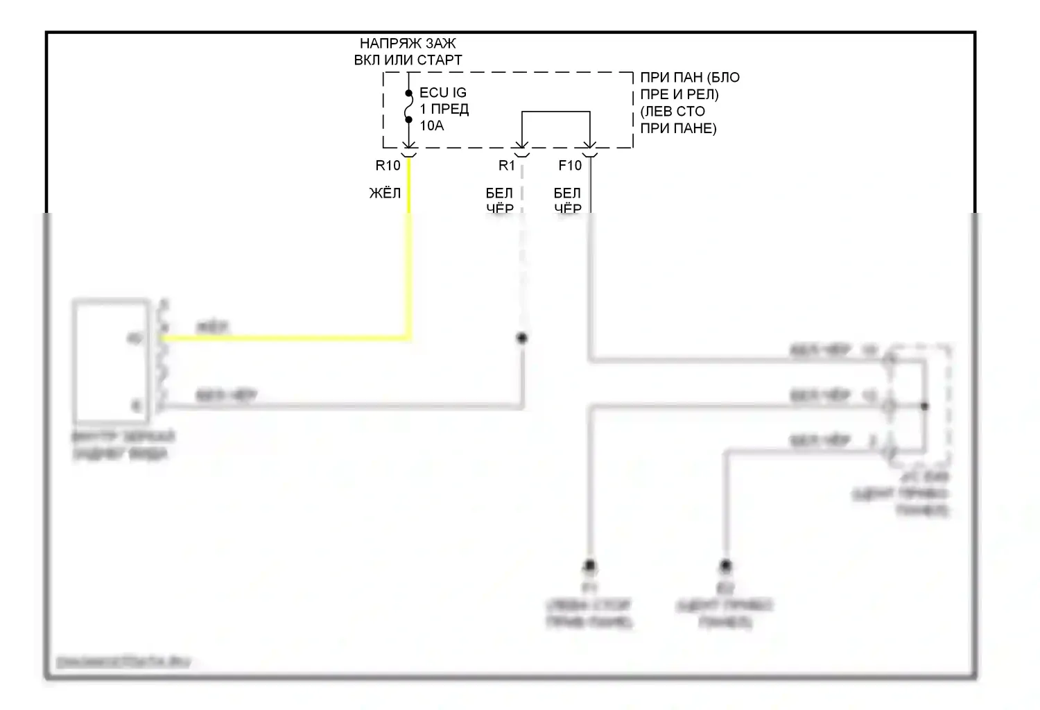 Camry Toyota XV40 (2006-2009): Электросхема электрохромного зеркала 