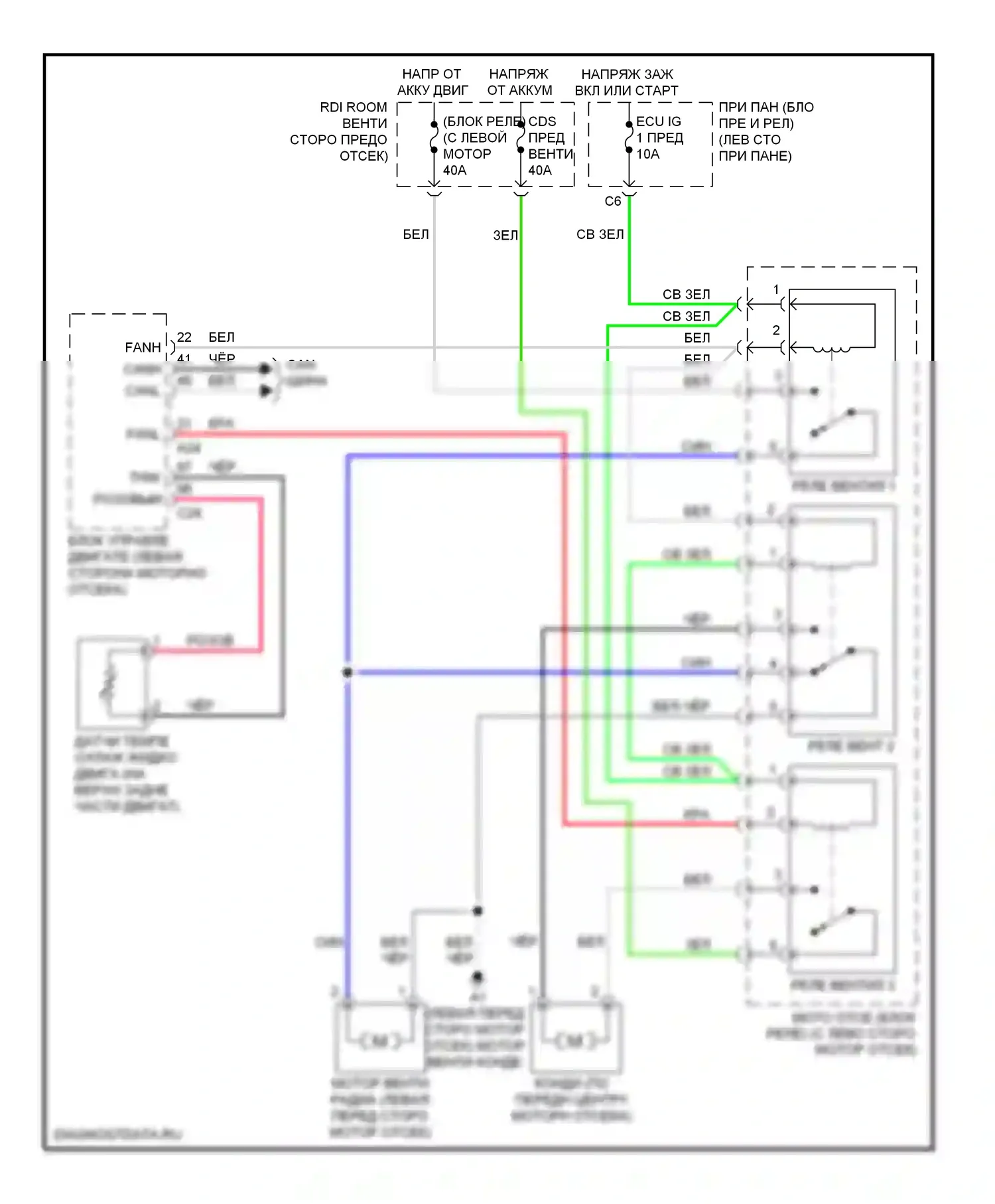 Camry Toyota XV40 (2006-2009): 2.4л, электросхема вентилятора охлаждения, кроме гибридного 