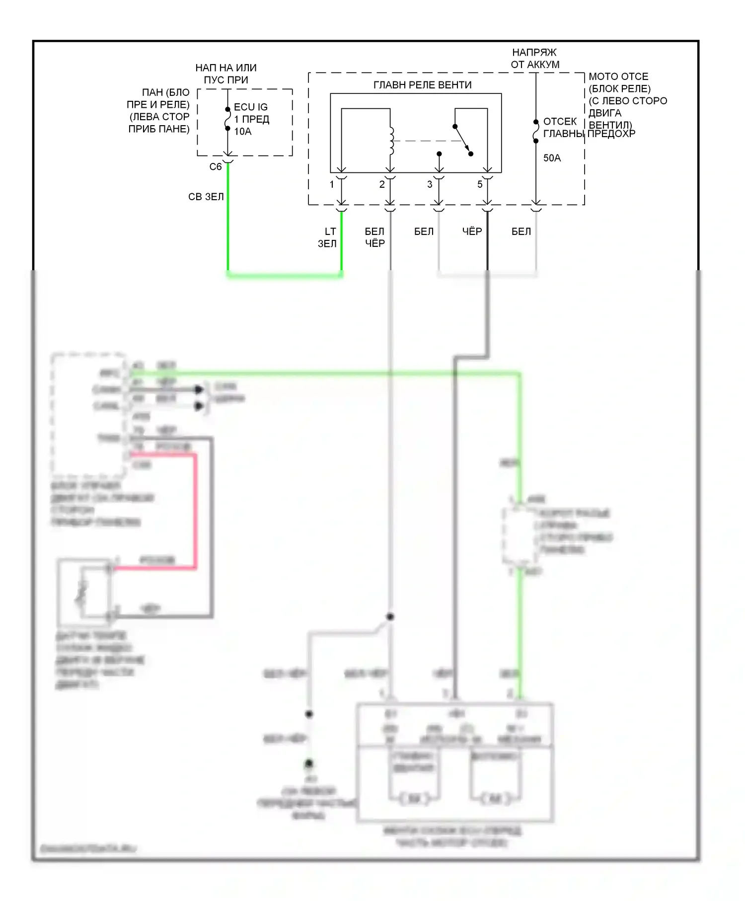 Camry Toyota XV40 (2006-2009): 3.5л, электросхема вентилятора охлаждения, кроме гибридного 