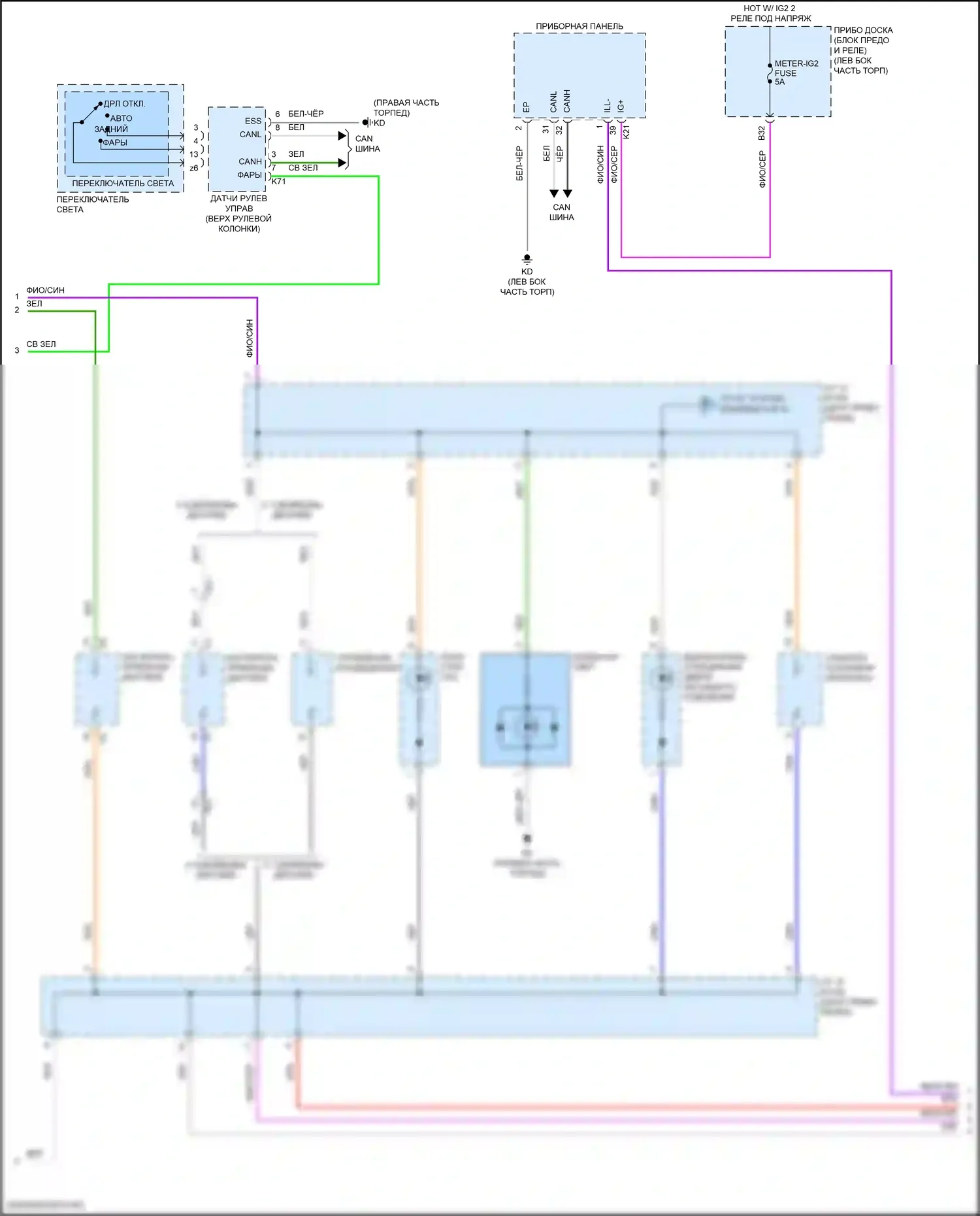 Camry Toyota XV50 рестайлинг 2 (2017-2018): Электросхема подсветки приборной панели, кроме гибридной (2 из 4) 