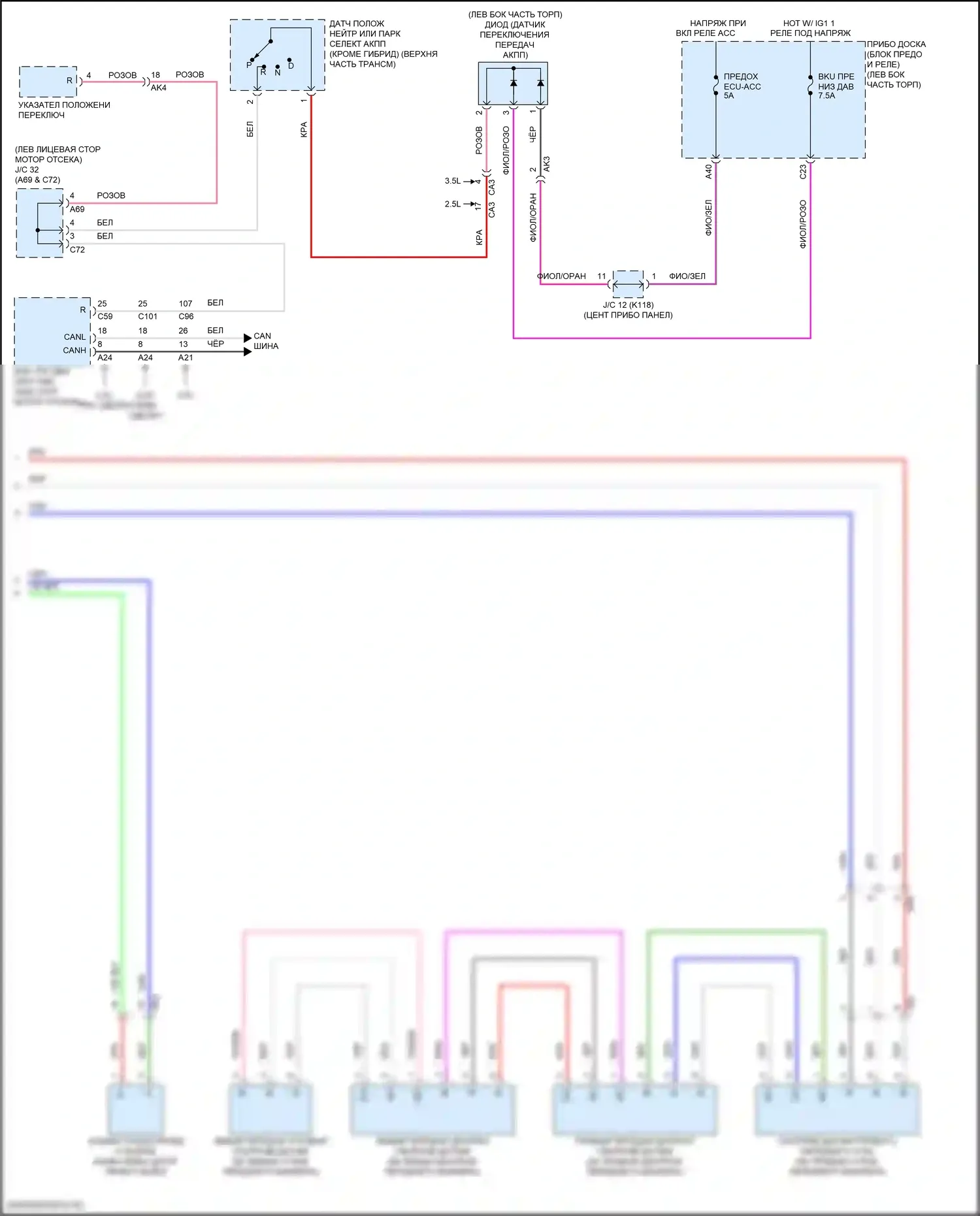 Camry Toyota XV50 рестайлинг 2 (2017-2018): Электросхема заднего гидролокатора (2 из 2) 