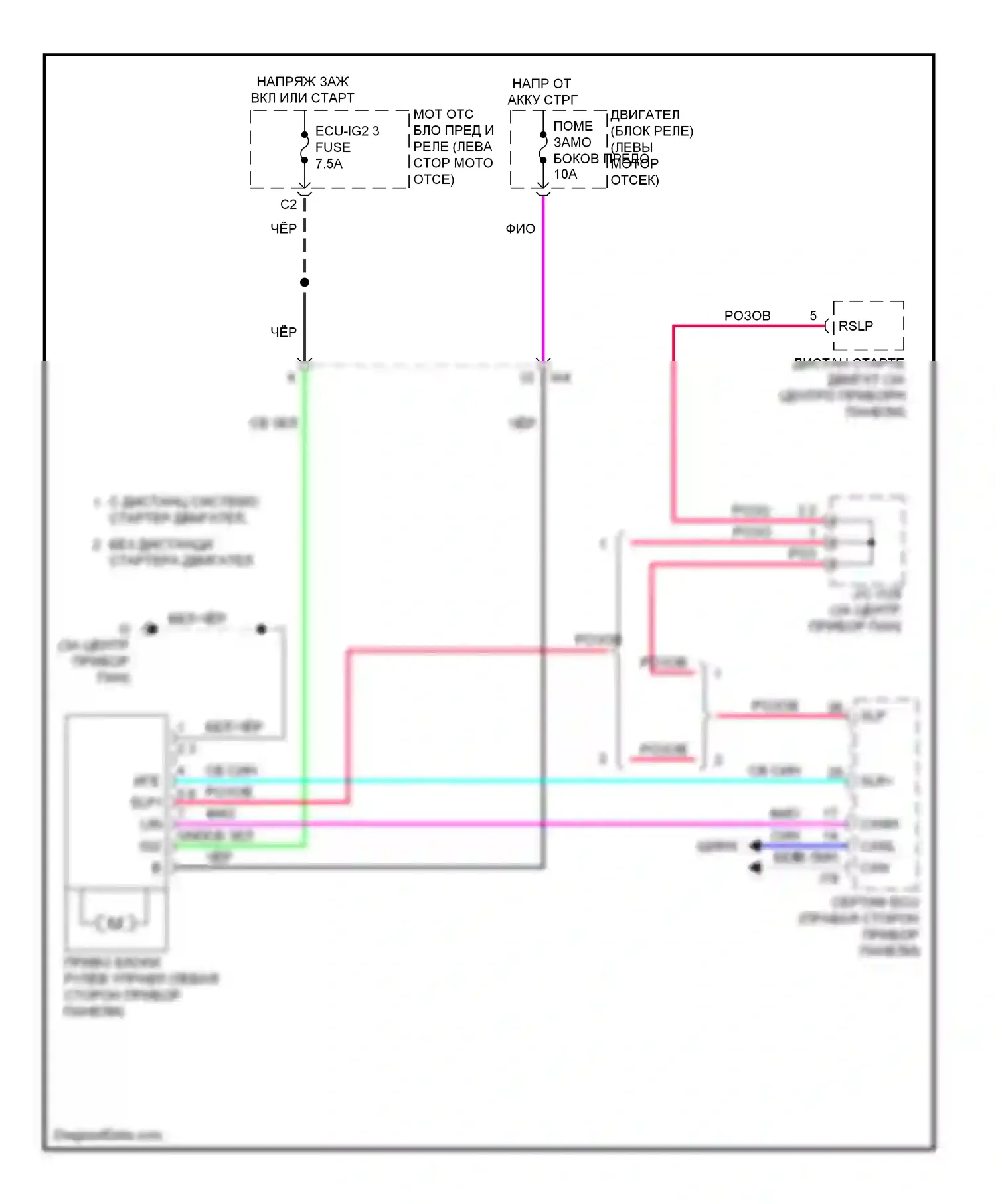 Camry Toyota XV50 (2011-2014): Электросхема блокировки рулевого управления, кроме гибридной 