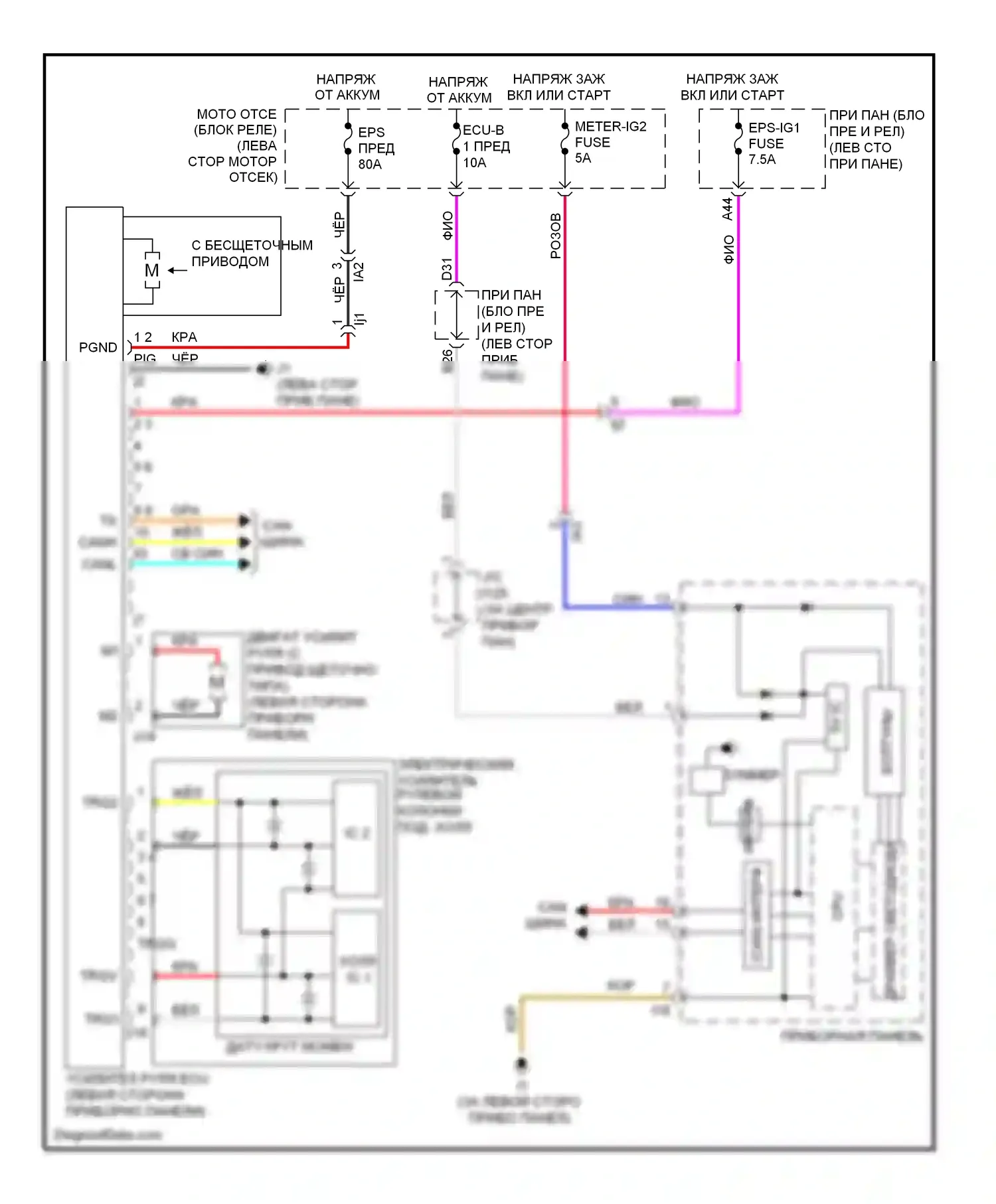 Camry Toyota XV50 (2011-2014): 2.5l, электросхема электроусилителя руля, кроме гибридного 