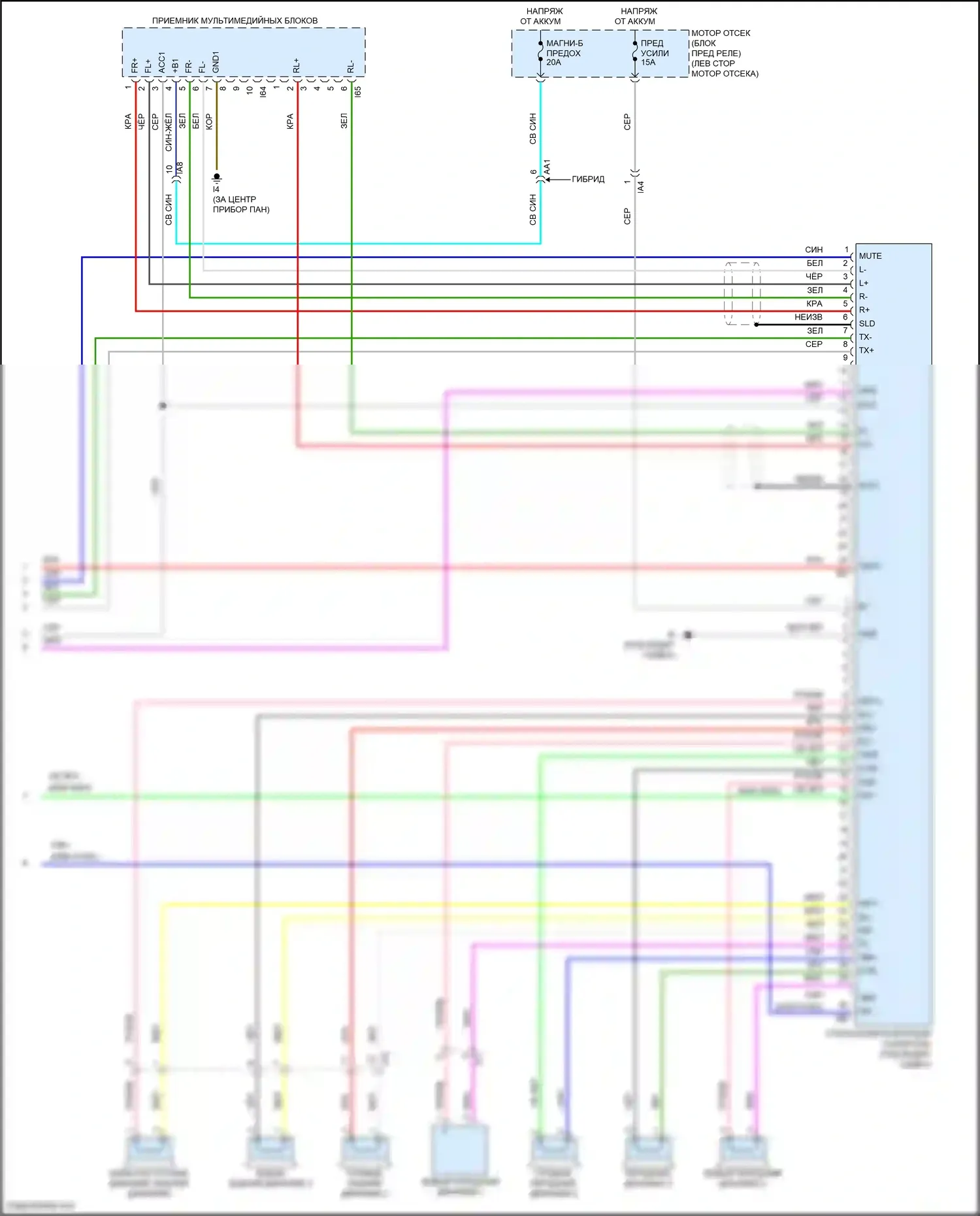 Camry Toyota XV50 (2011-2014): Электросхема системы с 10 динамиками, с мультимедийным блоком (4 из 4) 