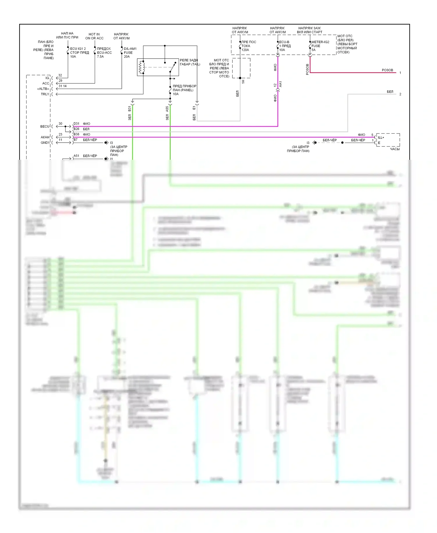 Camry Toyota XV50 (2011-2014): Электросхема подсветки приборной панели, гибридная (1 из 2) 