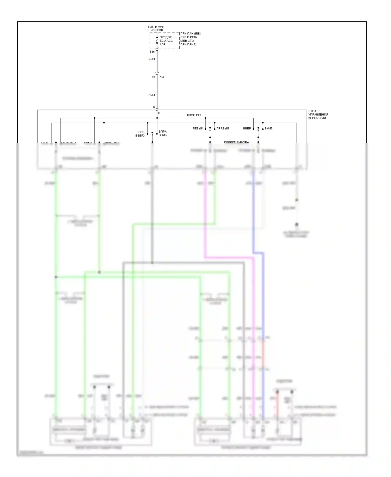 Camry Toyota XV50 (2011-2014): Электросхема управления зеркалами заднего вида 