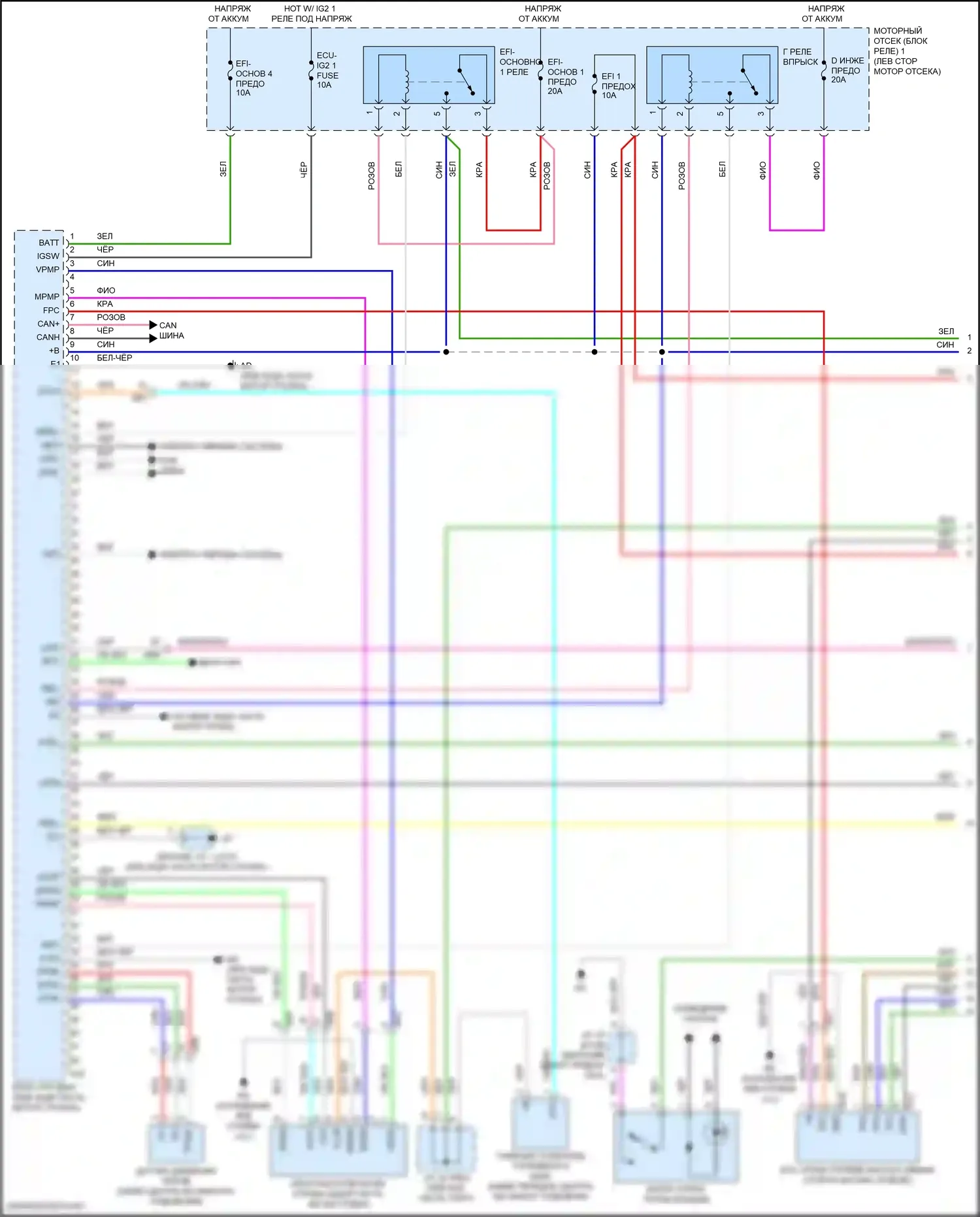Camry Toyota XV70 рестайлинг (2020-2024): Электросхема двигатель 2.5л гибрид, электросхема органов управления двигателем (1 из 7) 