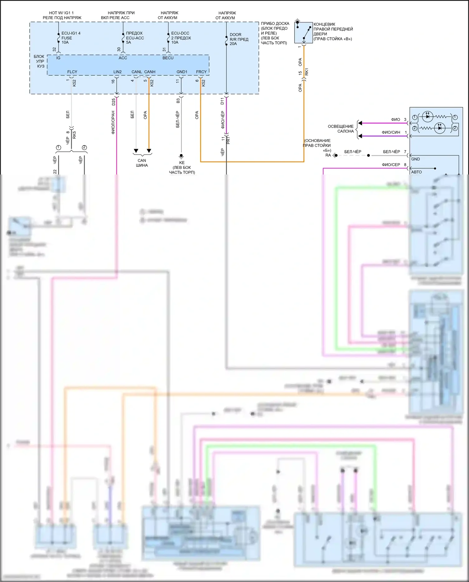 Camry Toyota XV70 рестайлинг (2020-2024): Электросхема стеклоподъемников (2 из 2) 