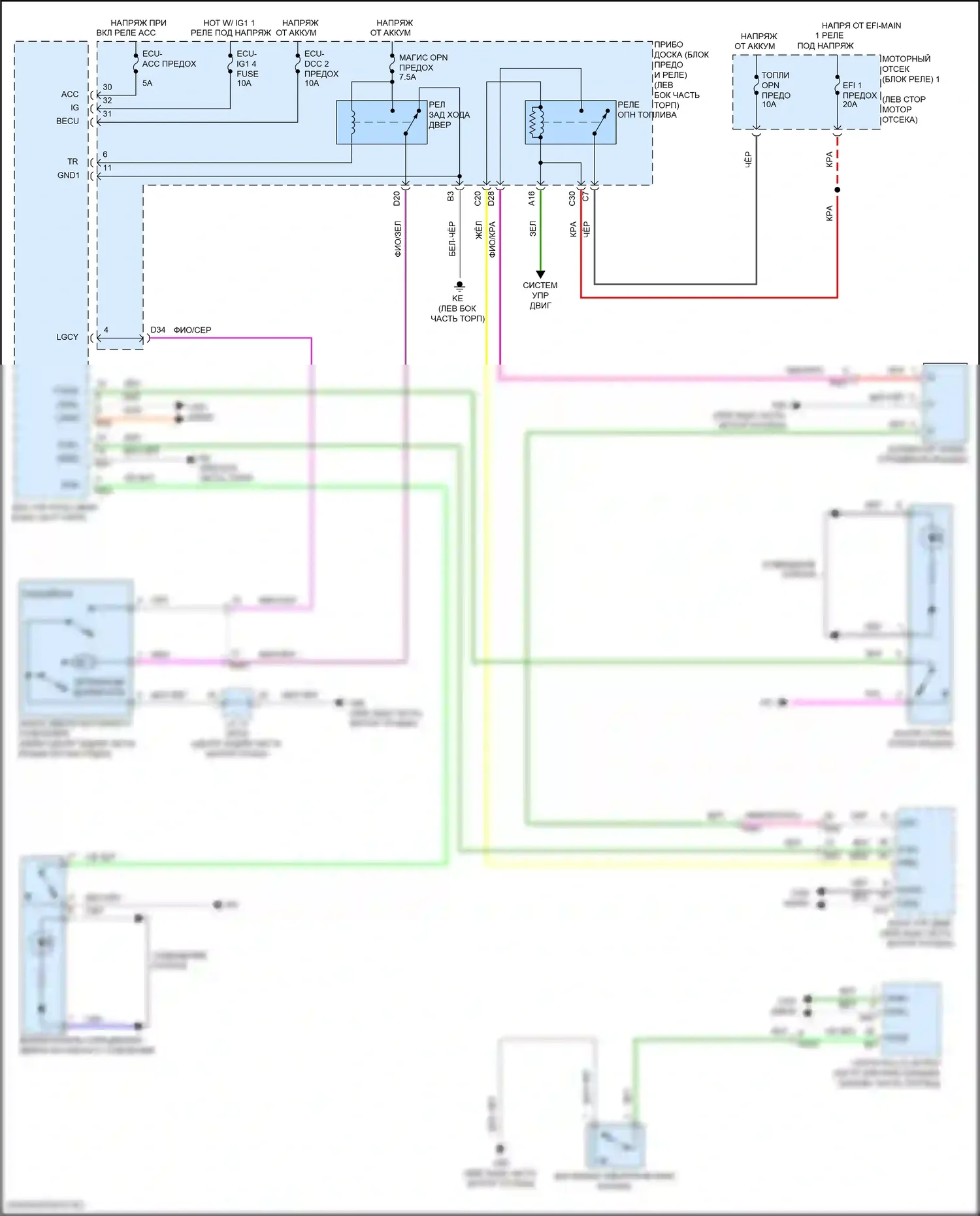 Camry Toyota XV70 (2017-2021): Электросхема открытия багажника и лючка топливного бака, гибрид 
