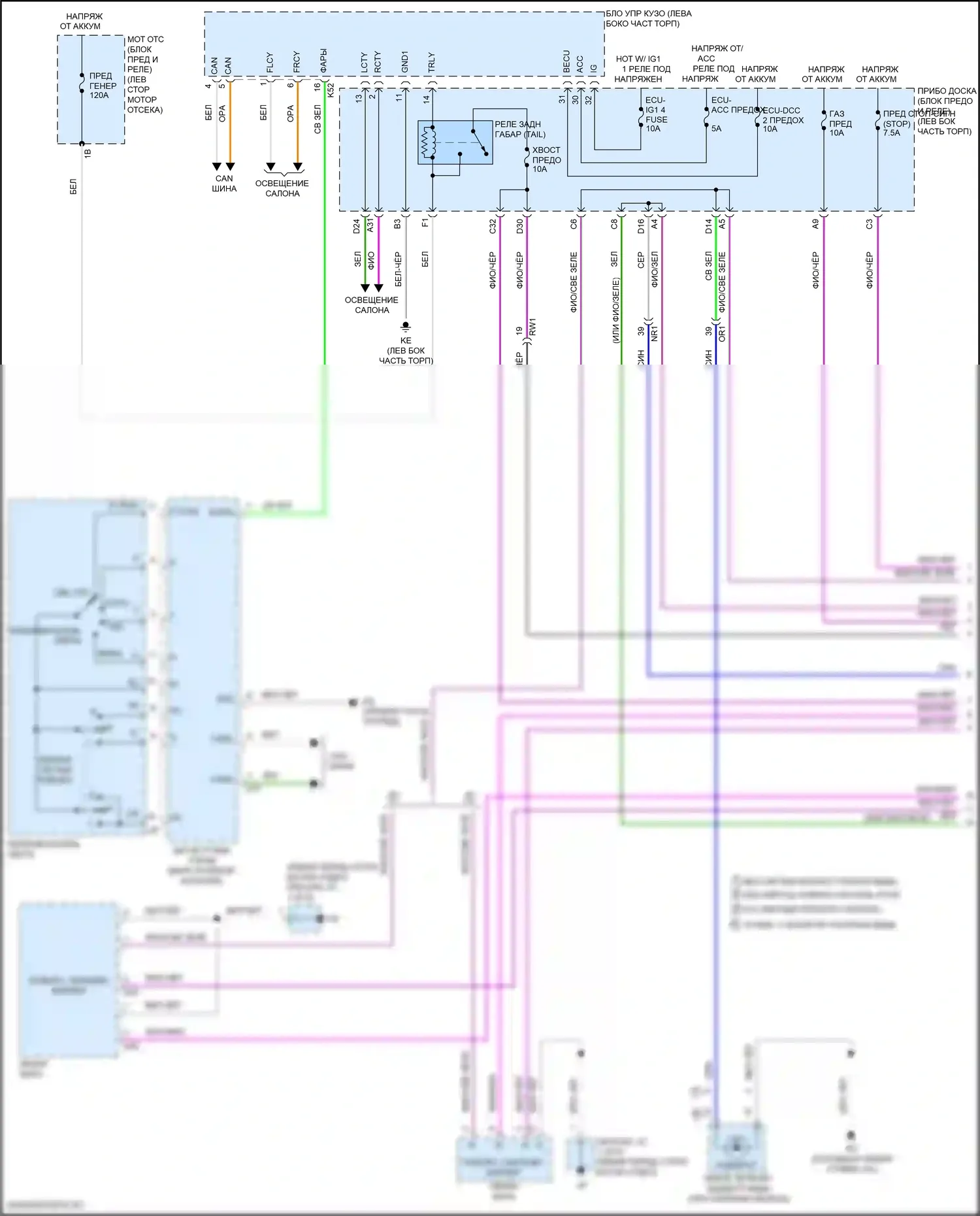 Camry Toyota XV70 (2017-2021): Электросхема фар и фонарей, за исключением гибридных (1 из 3) 
