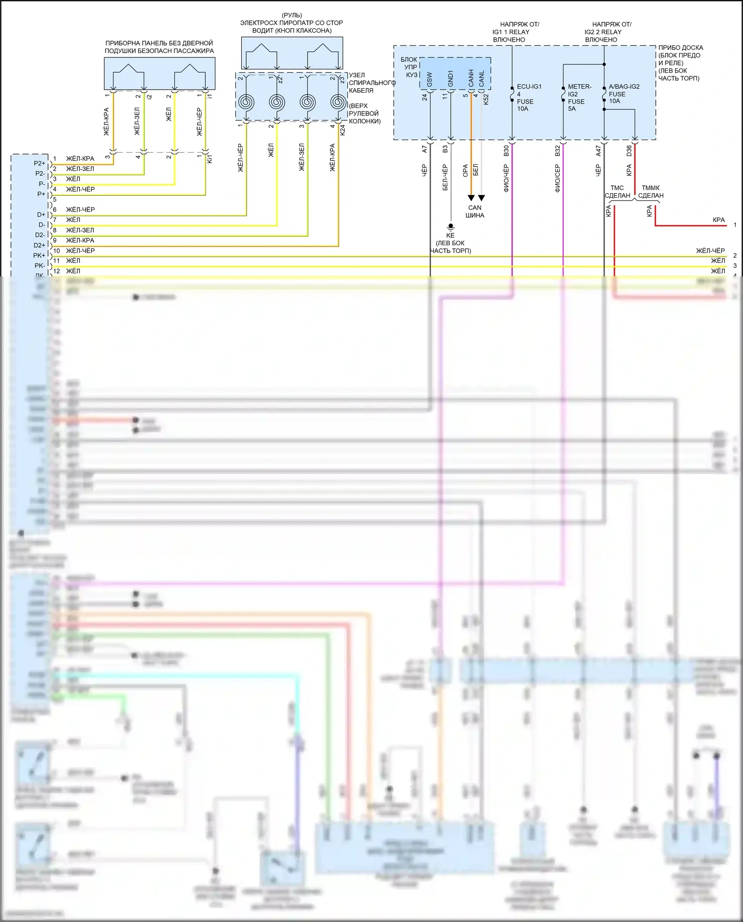 Camry Toyota XV70 (2017-2021): Электросхема подушек безопасности (1 из 4) 