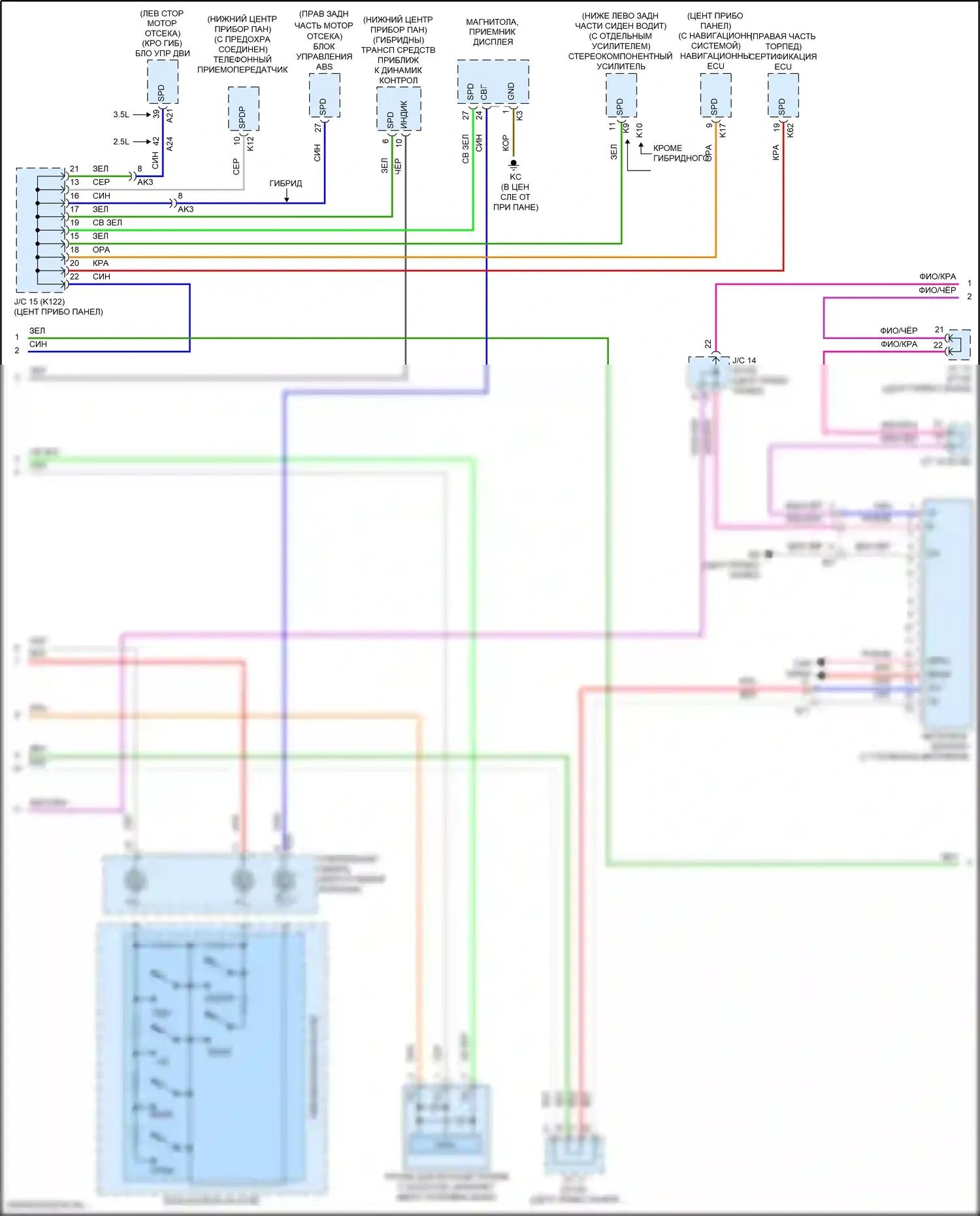 Camry Toyota XV70 (2017-2021): Электросхема приборной панели (2 из 3) 