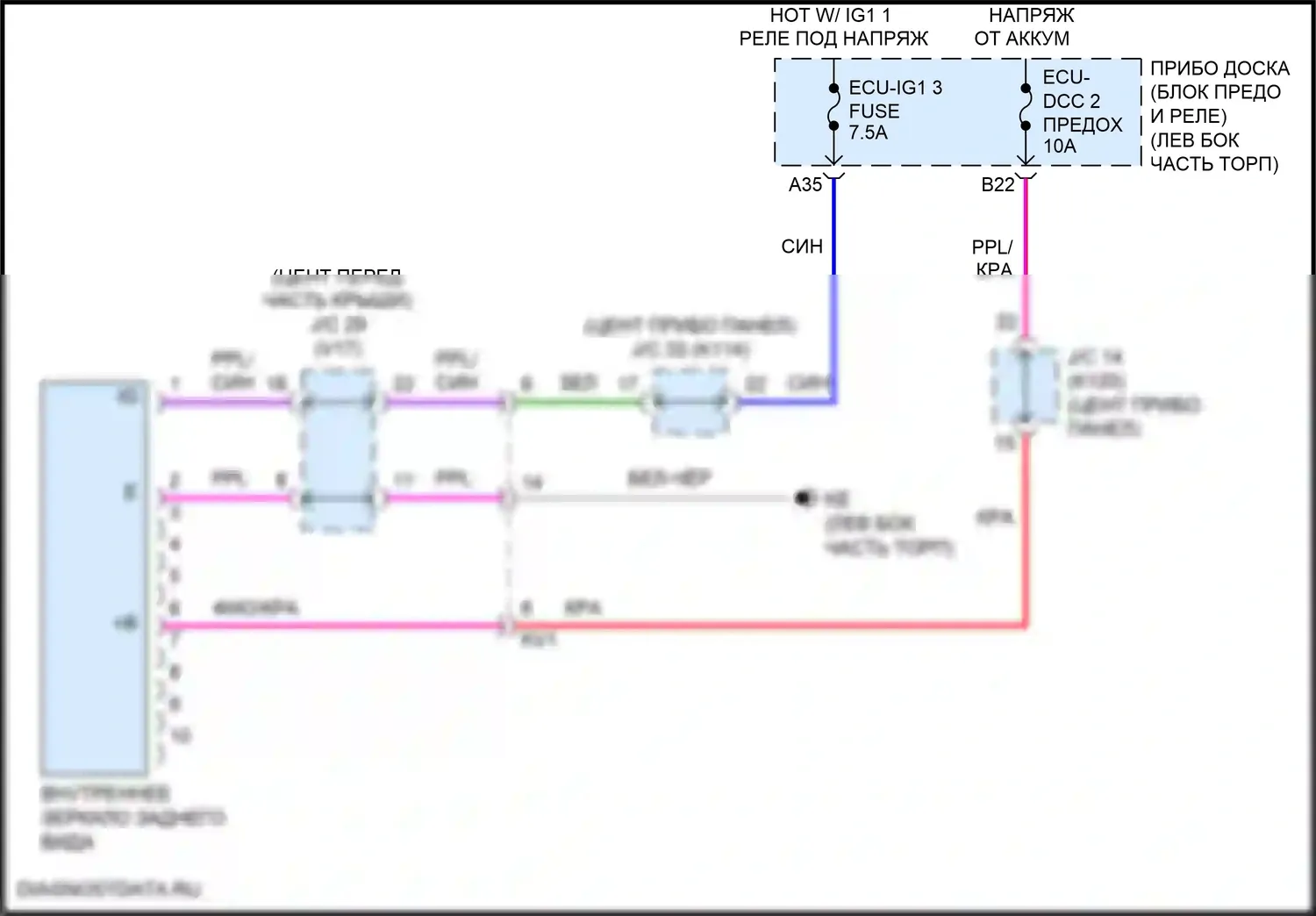 Camry Toyota XV70 (2017-2021): Электросхема электрохромного зеркала 