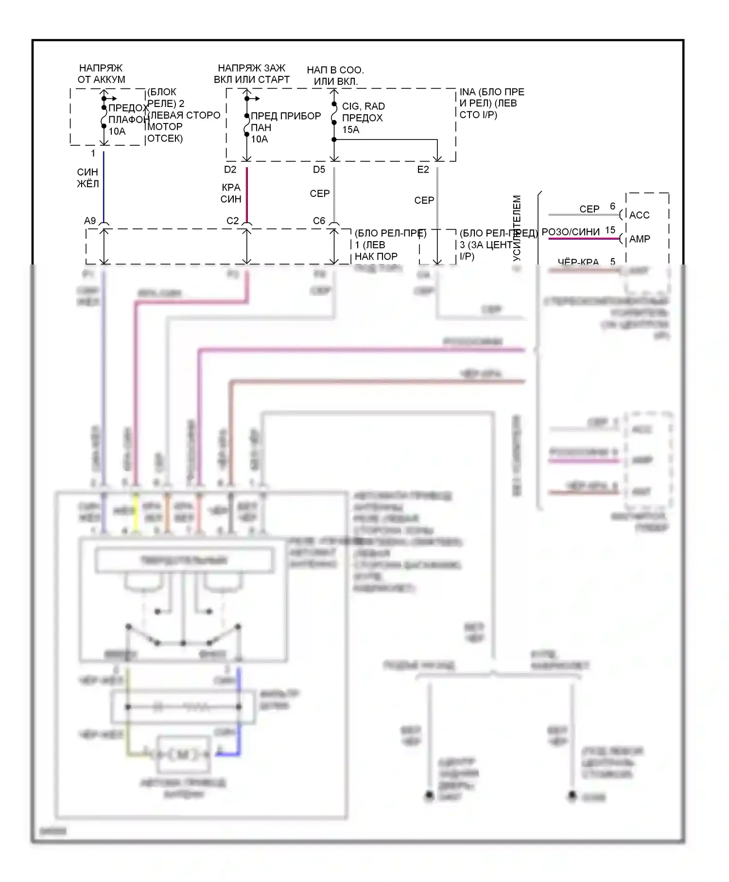 Celica Toyota T200 рестайлинг (1995-1999): Электросхема силовой антенны 