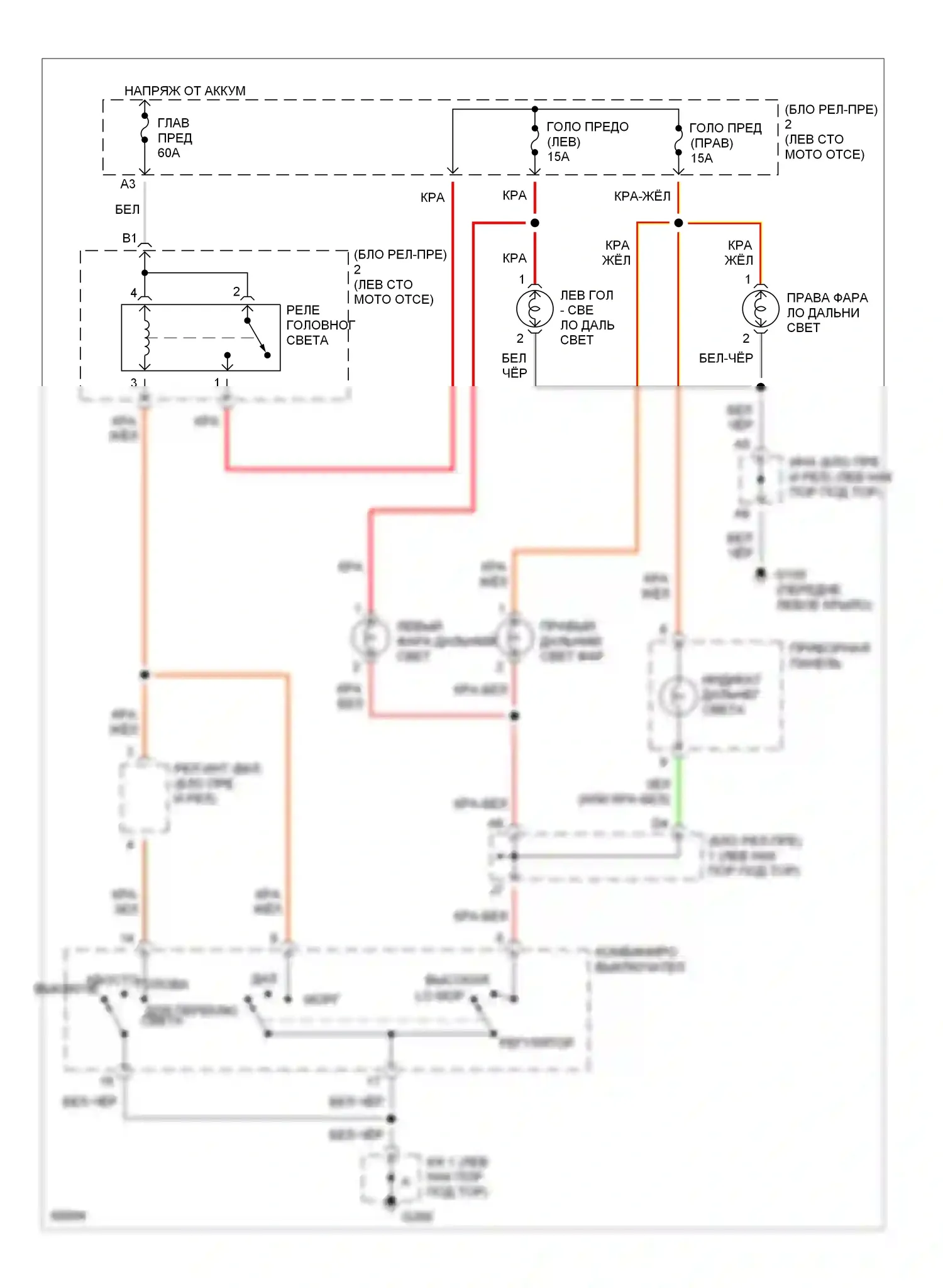Celica Toyota T200 (1993-1995): Электросхема фар, без дрели 