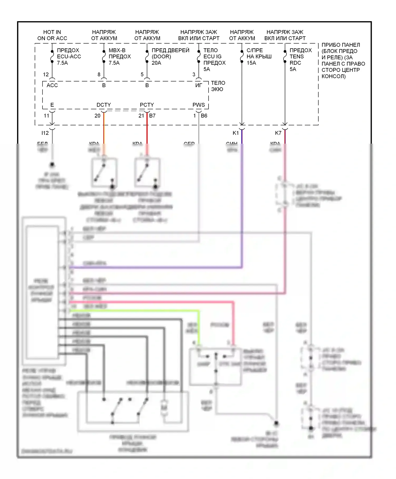 Celica Toyota T230 рестайлинг (2002-2006): Электросхема складной крыши/люка 