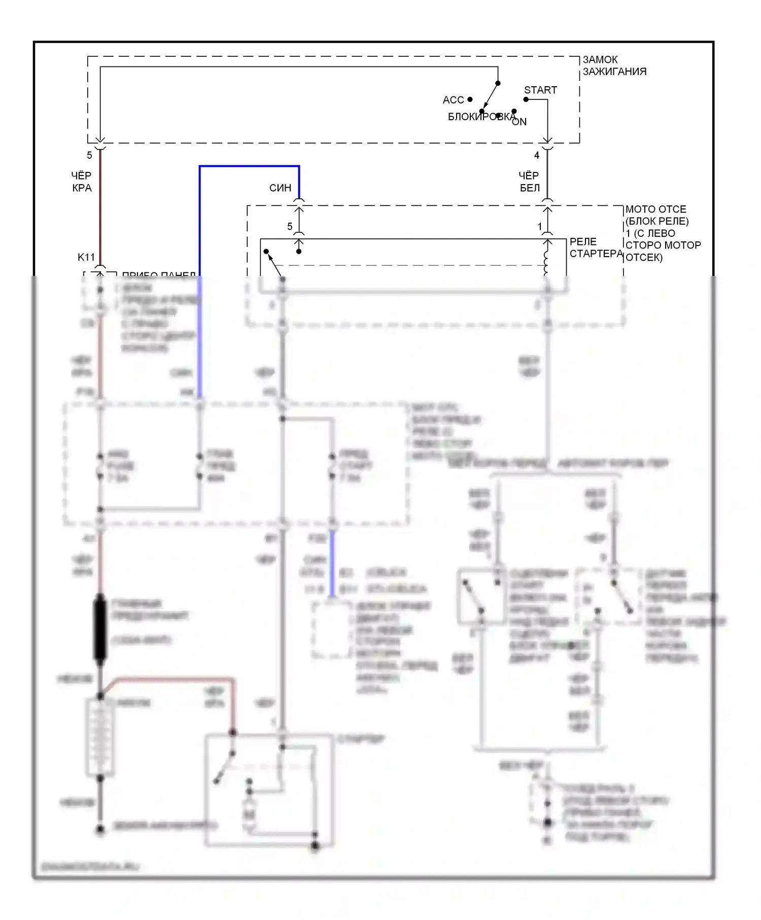 Celica Toyota T230 рестайлинг (2002-2006): Электросхема стартера 