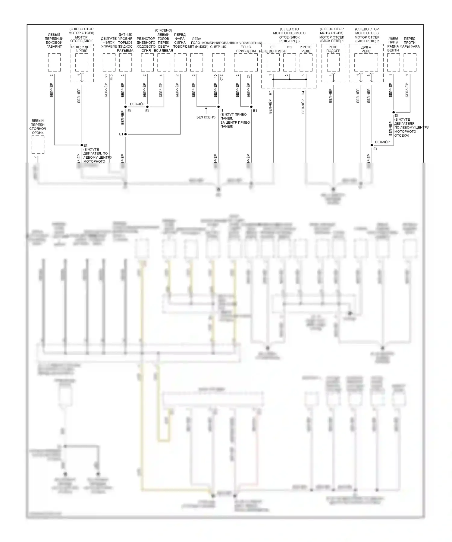 Celica Toyota T230 рестайлинг (2002-2006): Электросхема разводки массы, гт-с (1 из 2) 
