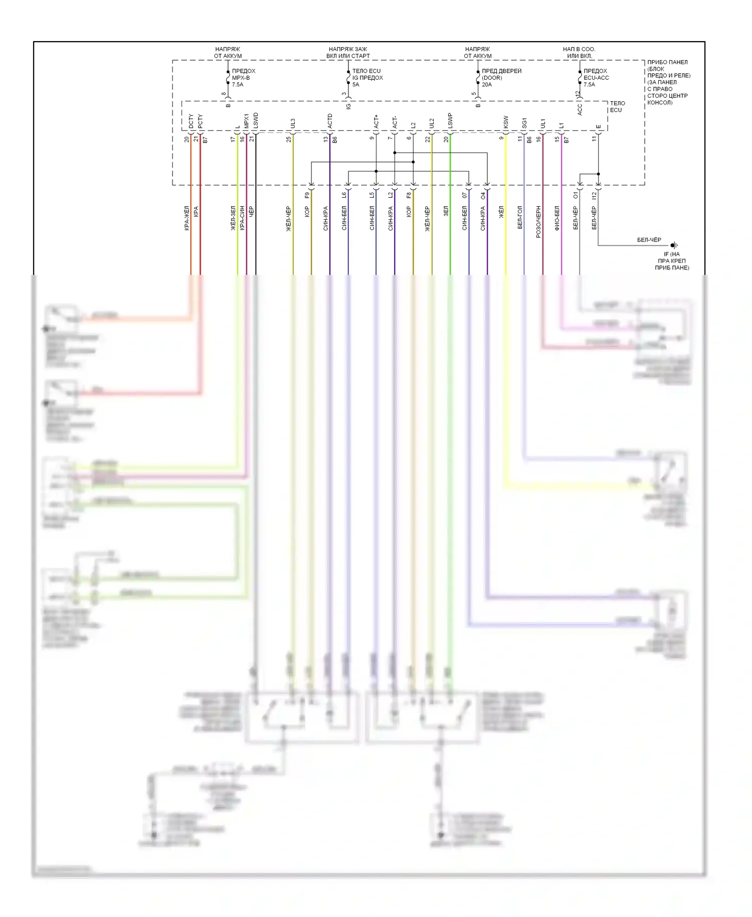 Celica Toyota T230 рестайлинг (2002-2006): Электросхема центрального замка, без ключа 