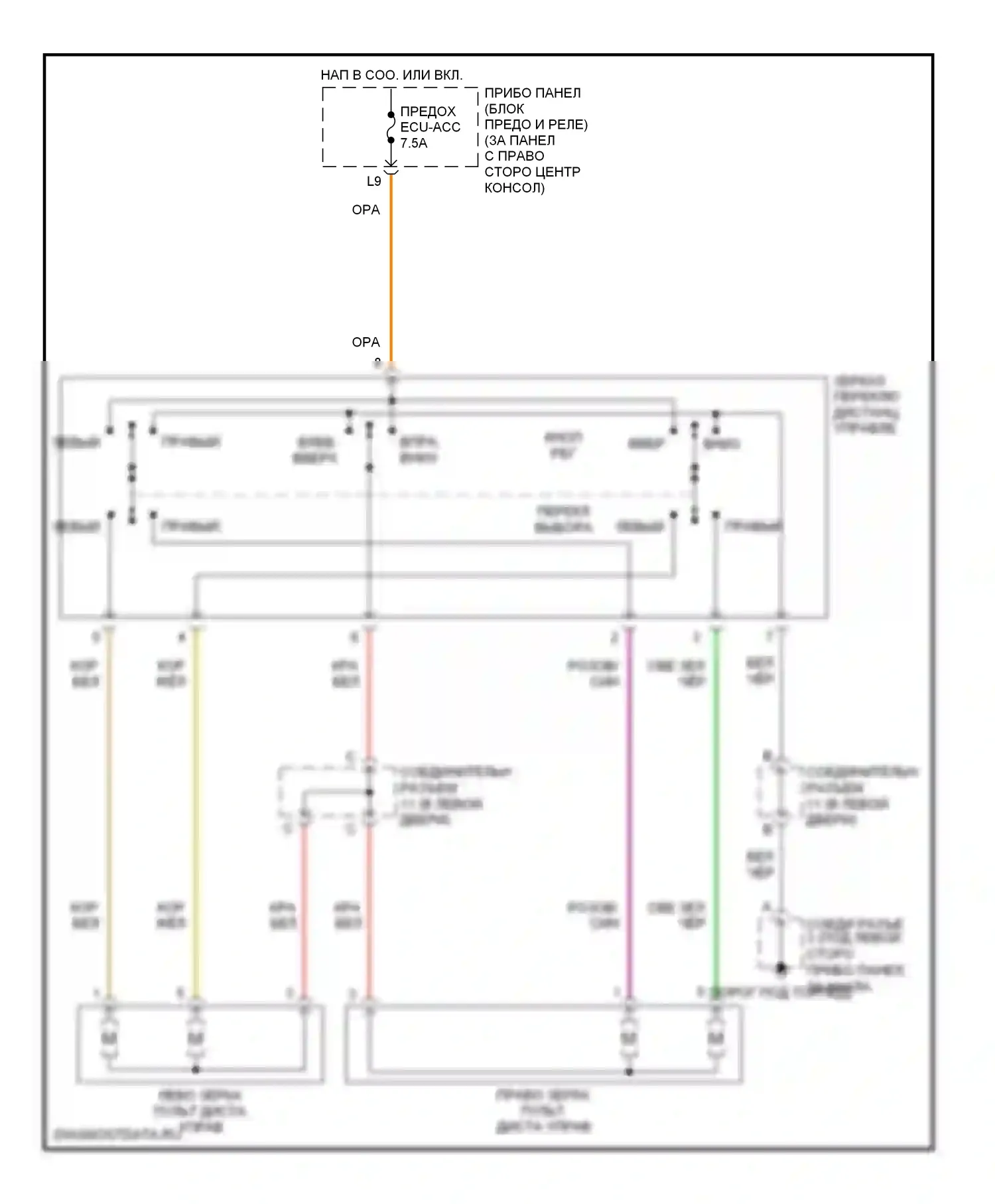 Celica Toyota T230 рестайлинг (2002-2006): Электросхема управления зеркалами заднего вида 