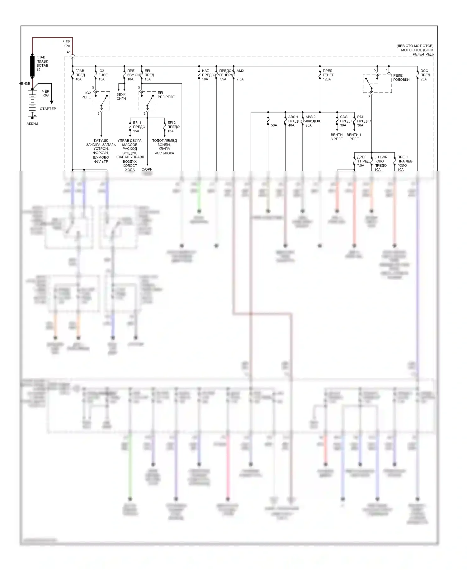 Celica Toyota T230 (1999-2002): Электросхема блока предохранителей реле (1 из 2) 