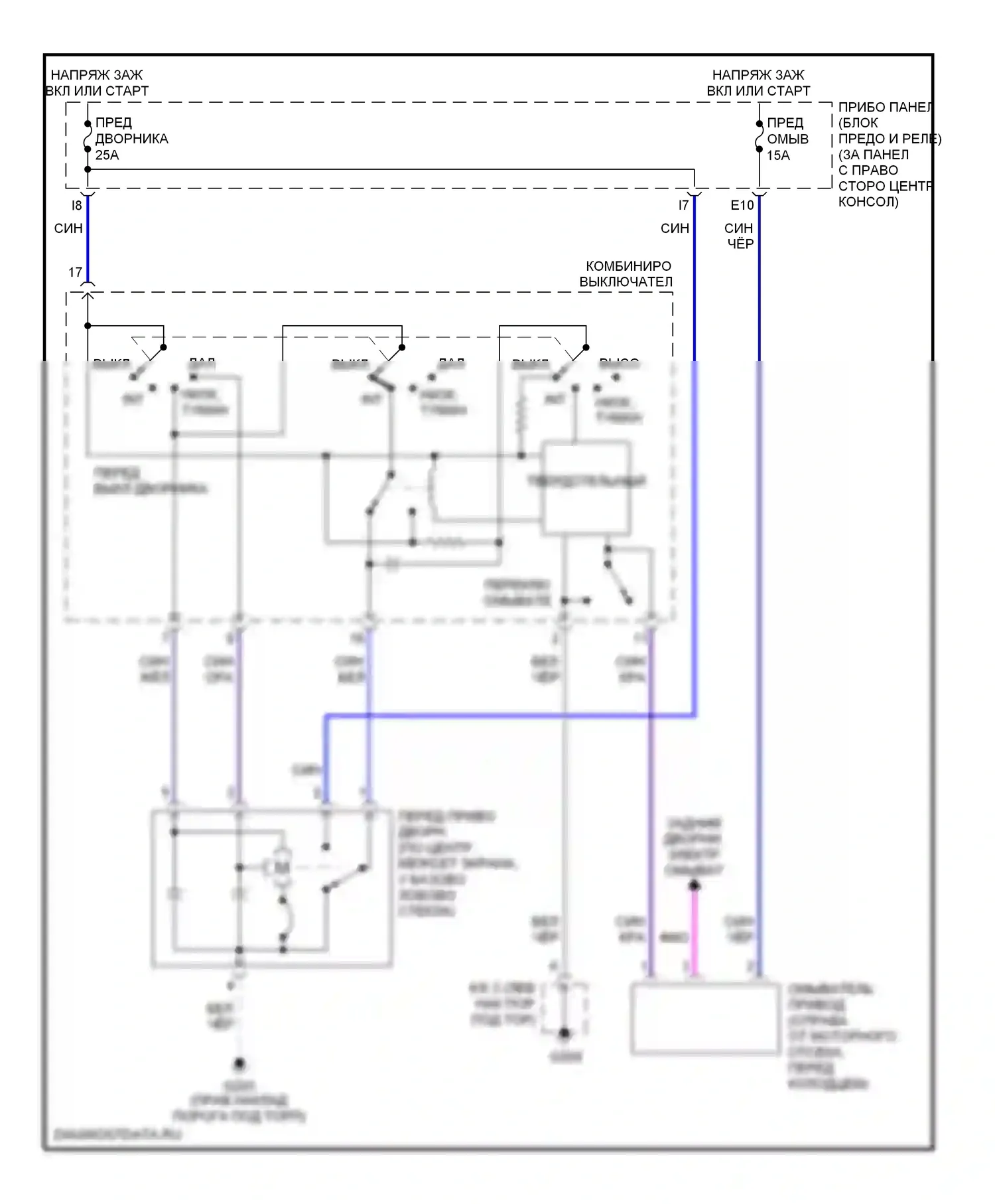 Celica Toyota T230 (1999-2002): Электросхема передних дворников и омывателей 