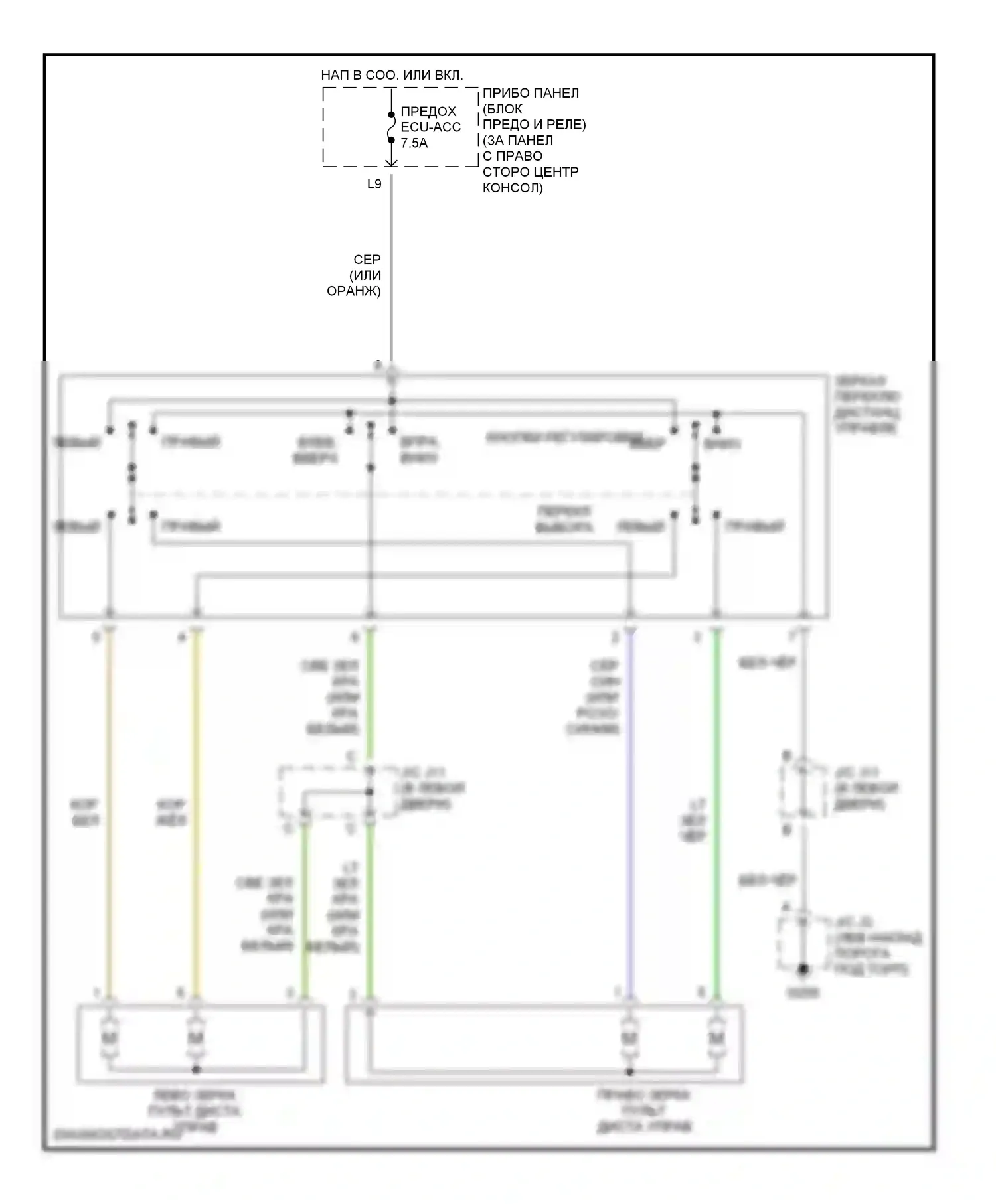 Celica Toyota T230 (1999-2002): Электросхема силового зеркала 