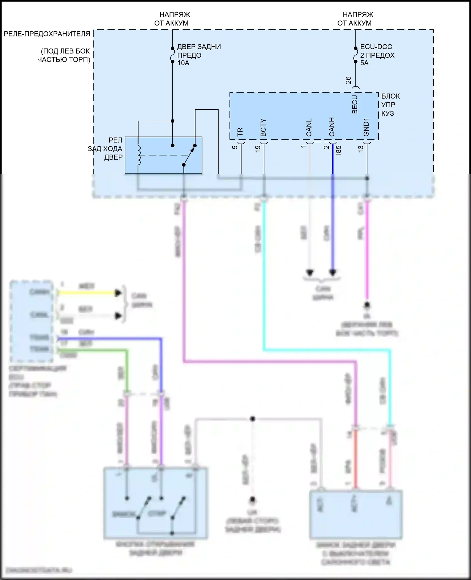 Corolla Cross Toyota I (2020-2024): Электросхема открывателя задней двери, без задней двери питания 