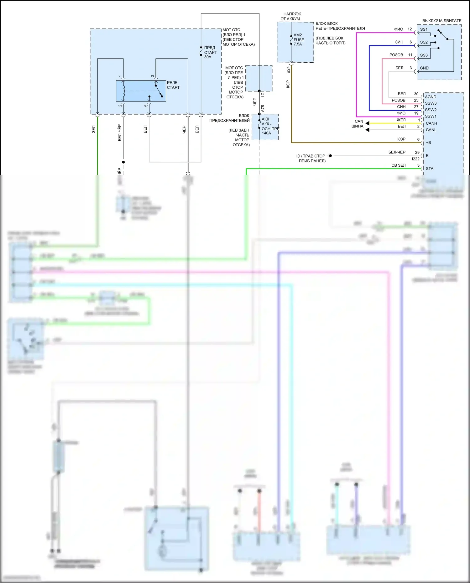 Corolla Cross Toyota I (2020-2024): Электросхема стартера, с интеллектуальным ключом 