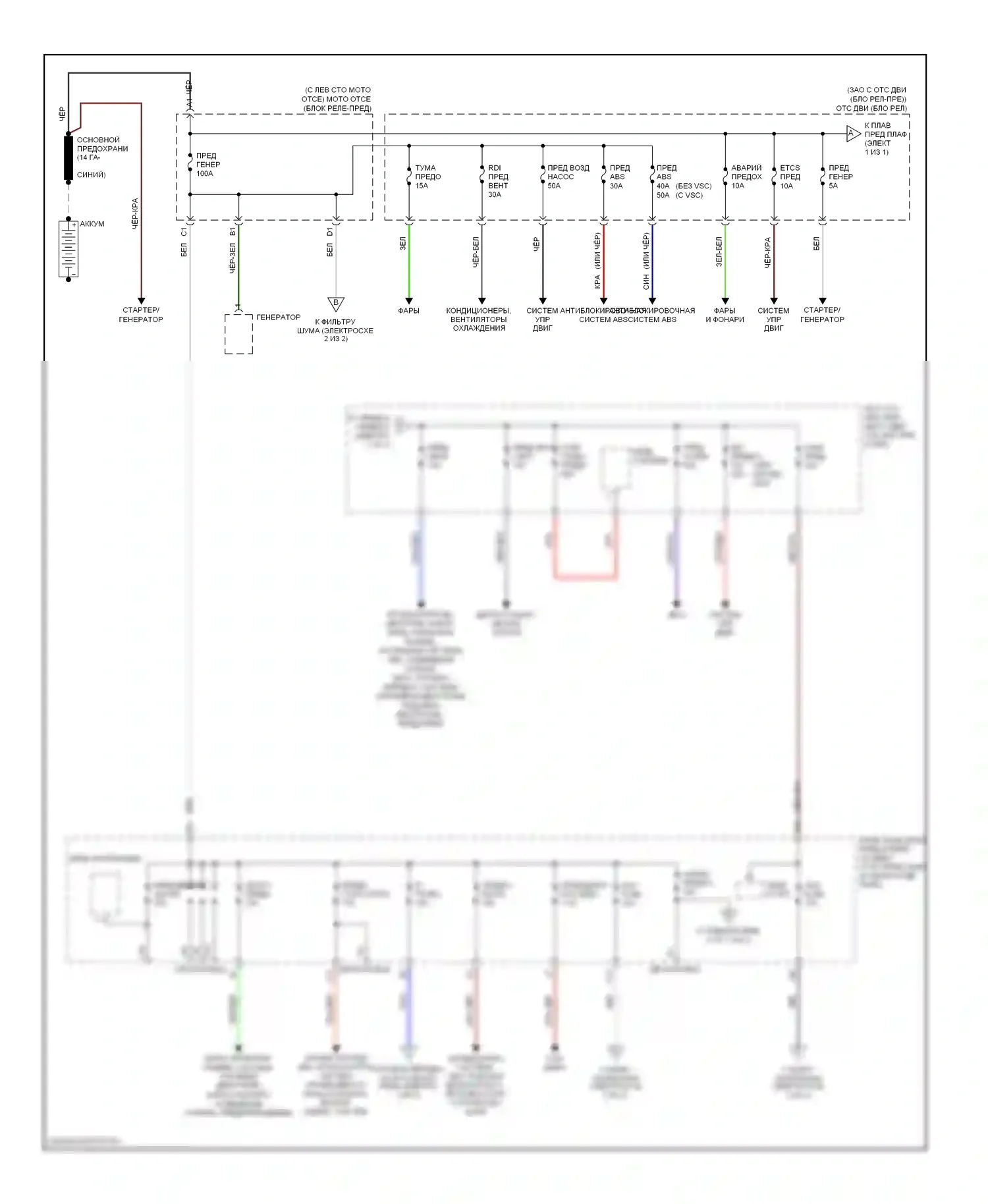 Corolla Toyota IX рестайлинг (2003-2007): Электросхема блока предохранителей реле (1 из 2) 