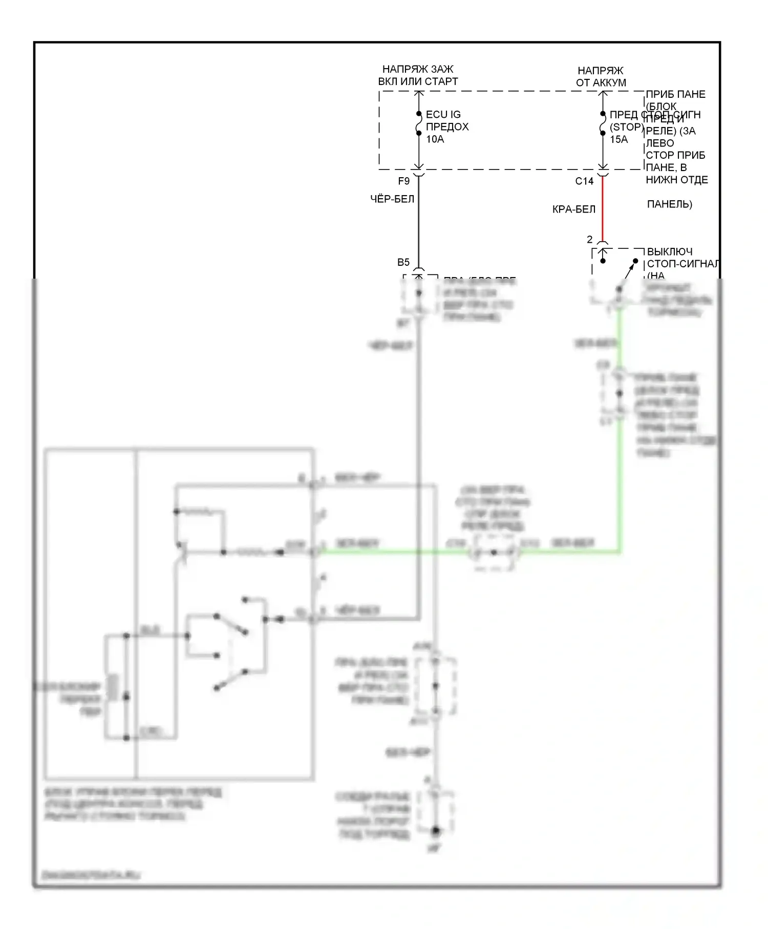 Corolla Toyota IX рестайлинг (2003-2007): Электросхема блокировки селектора 