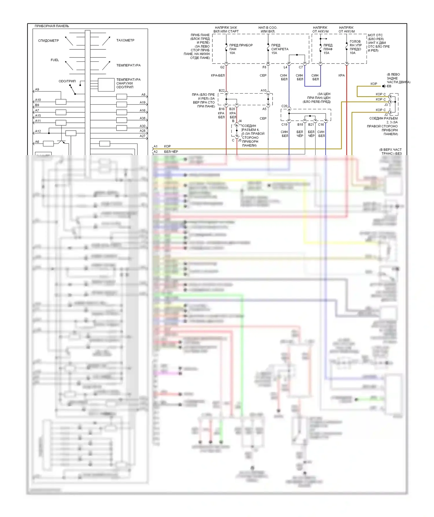 Corolla Toyota IX рестайлинг (2003-2007): Электросхема приборной панели 