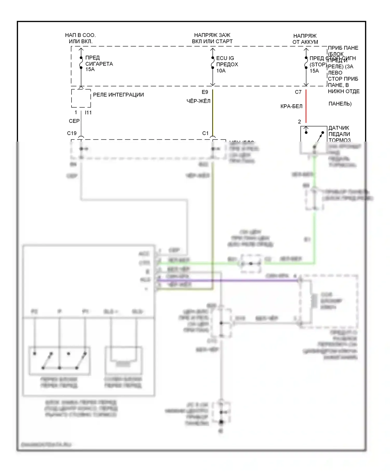 Corolla Toyota IX (2000-2004): Электросхема блокировки селектора 